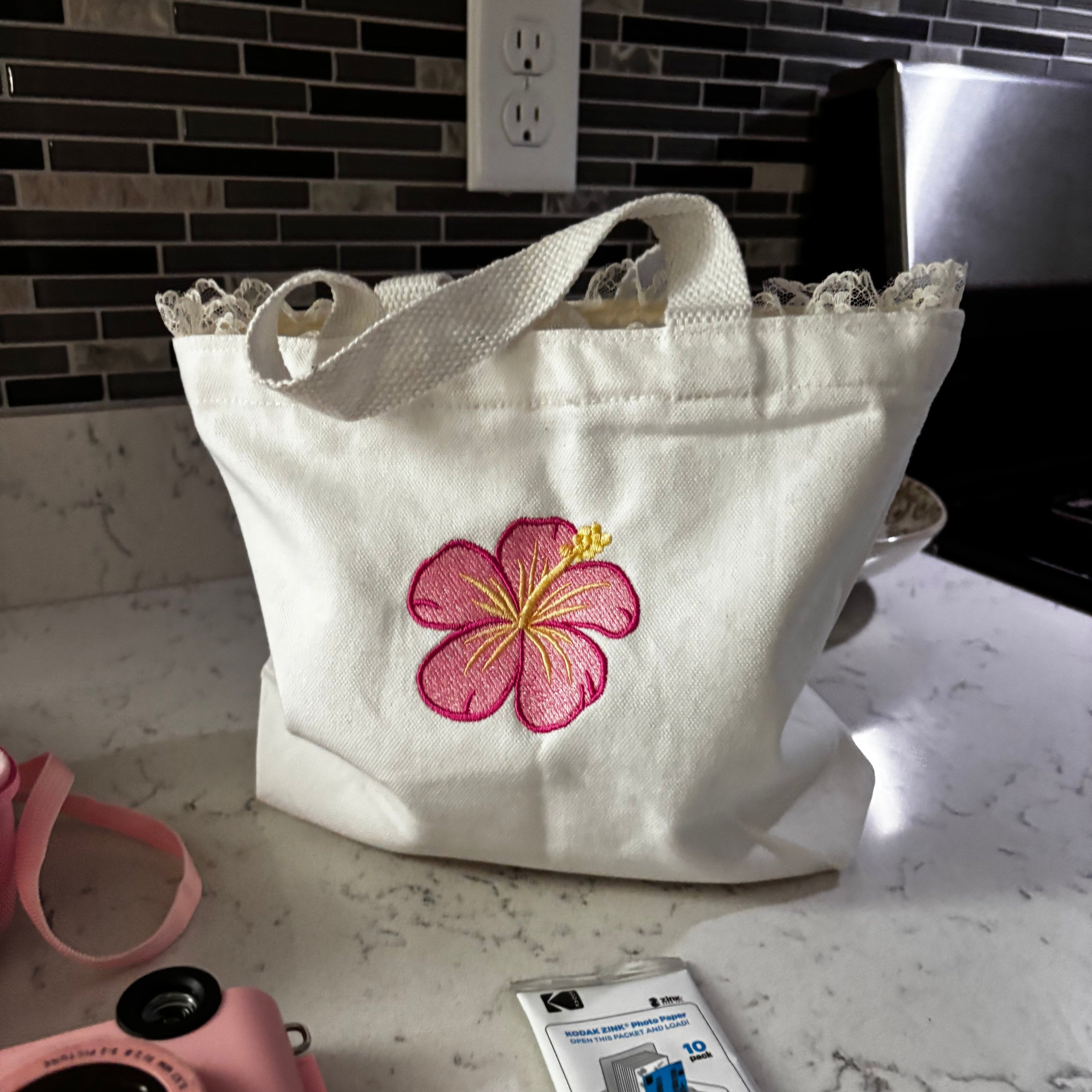 Hibiscus Mini Tote Bag - with Monogram