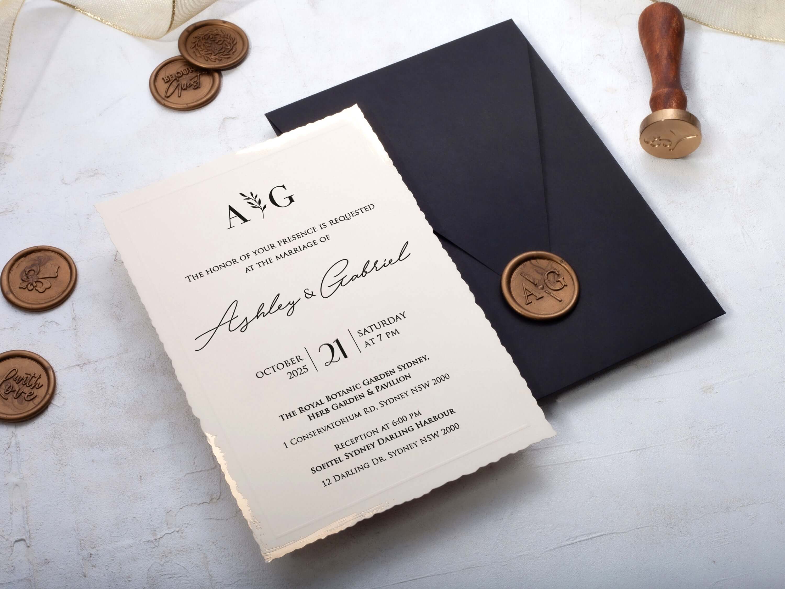 Ivory Deckle Edge Wedding Invitation