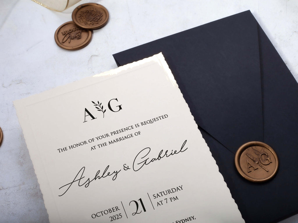 Ivory Deckle Edge Wedding Invitation