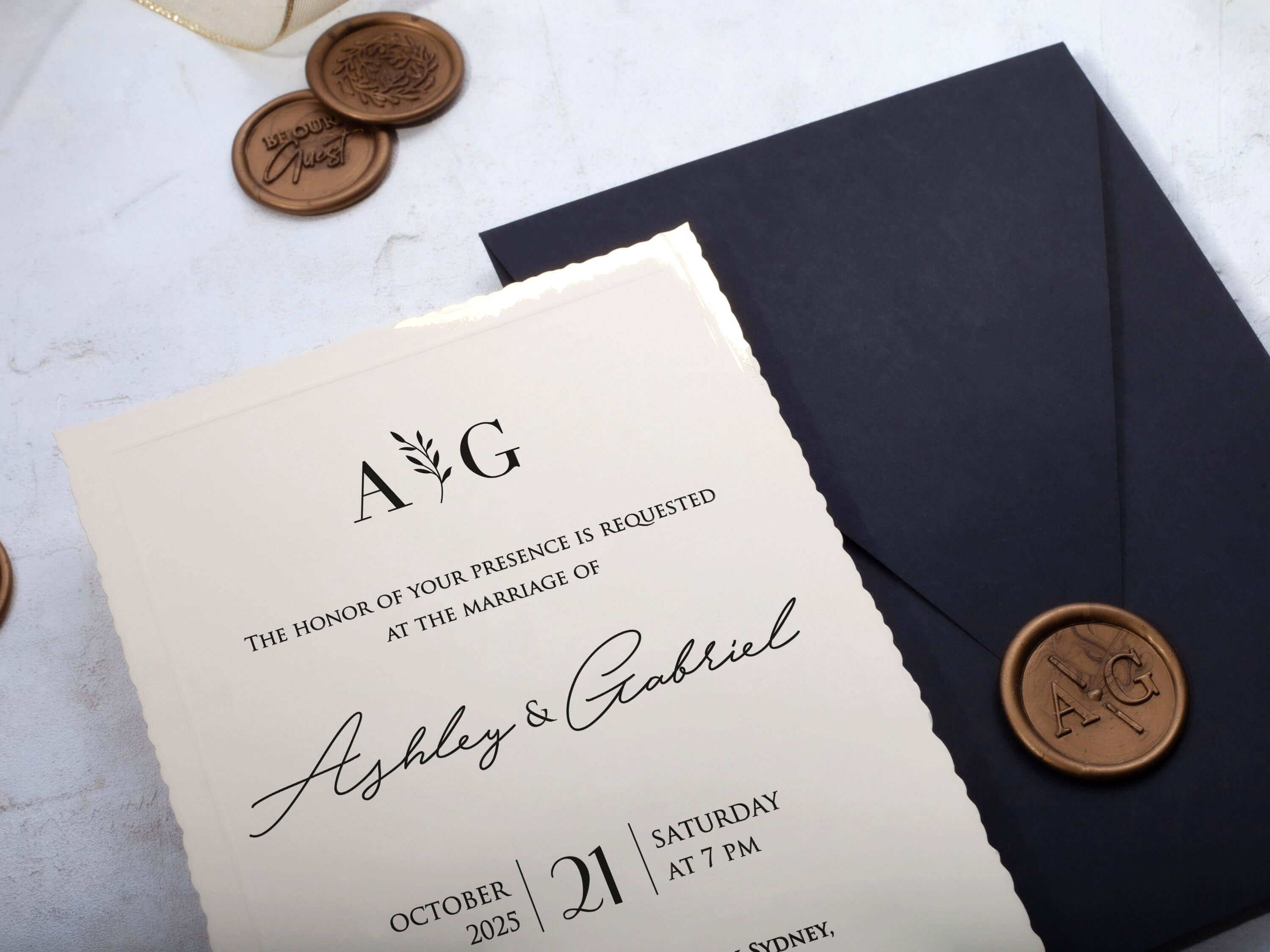Ivory Deckle Edge Wedding Invitation
