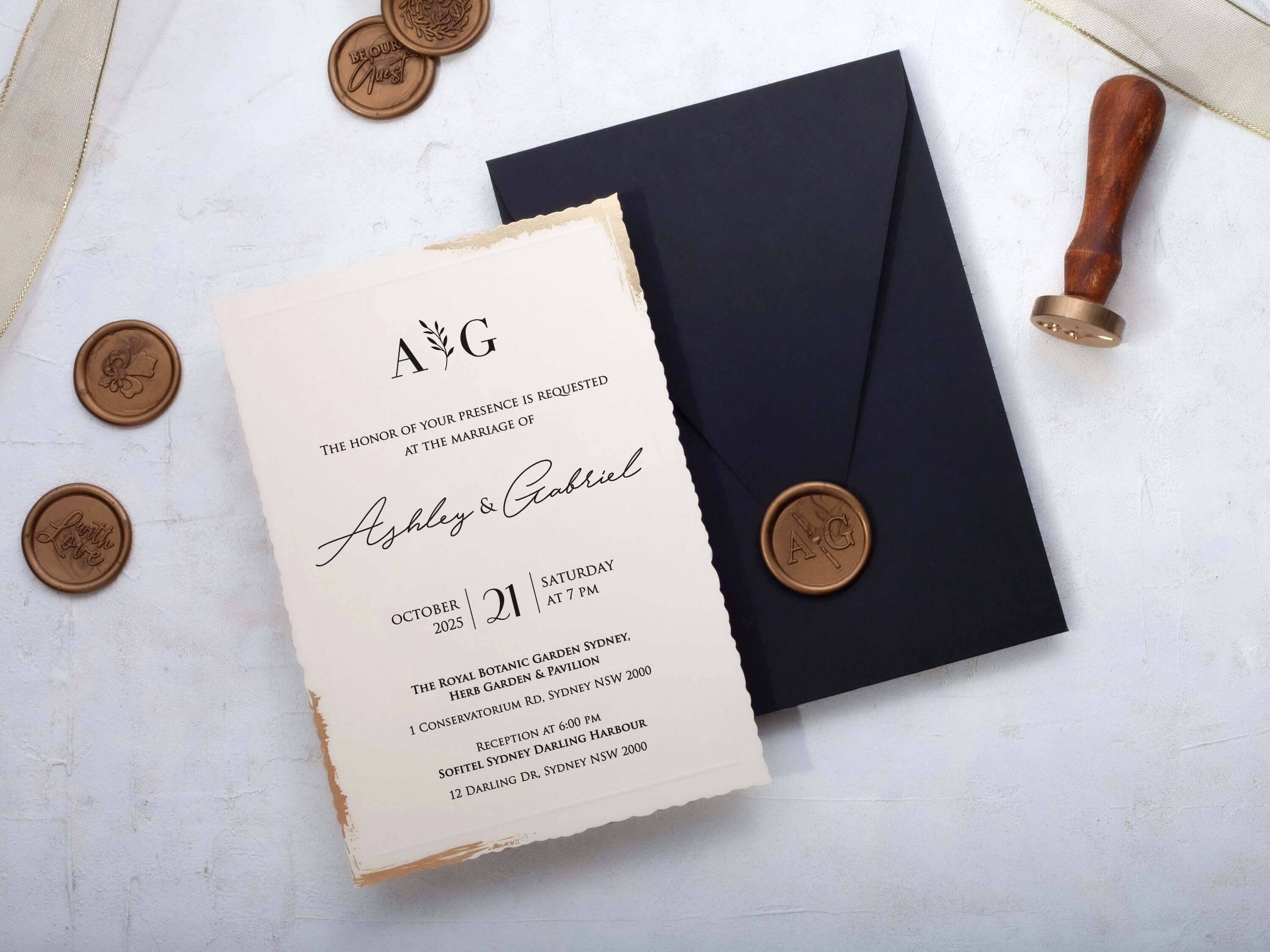 Ivory Deckle Edge Wedding Invitation