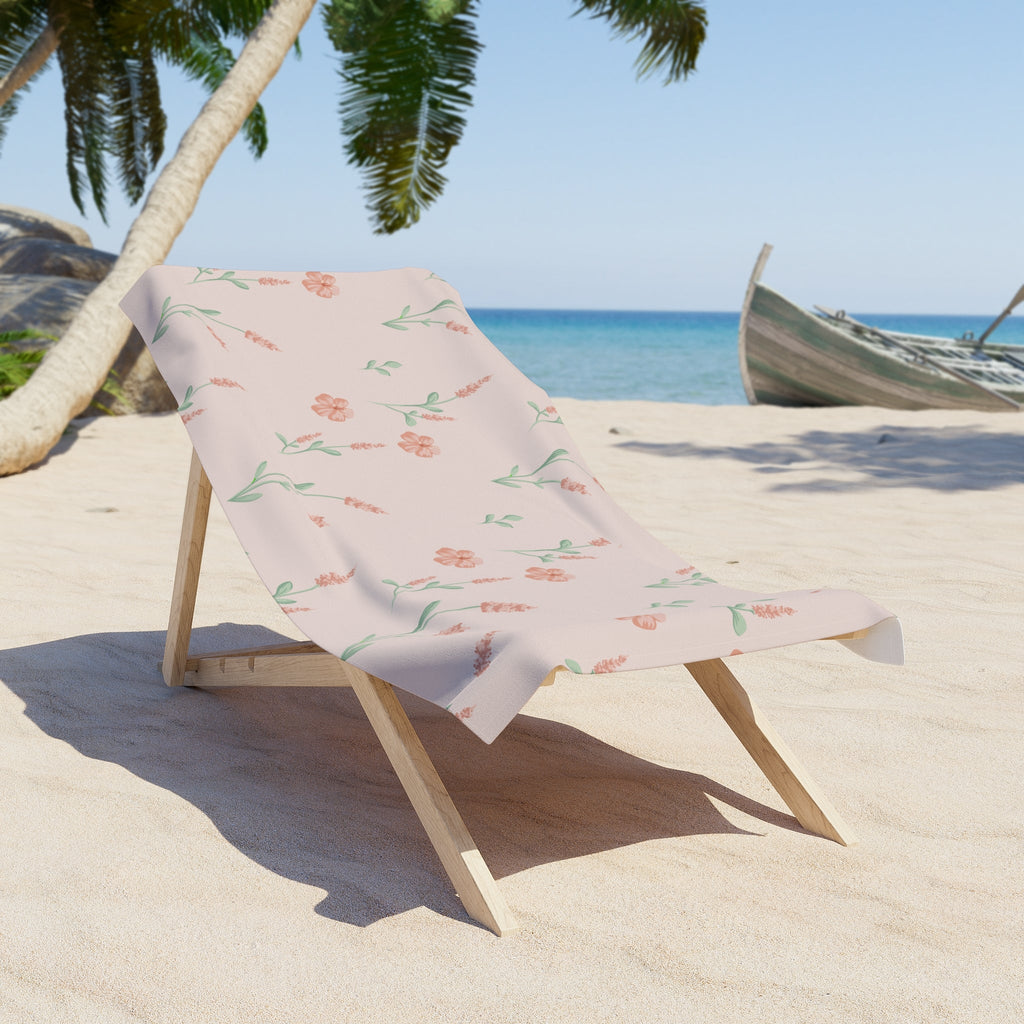 Customizable: Floral Beach Towel - Soft Pink with Blooming Flowers, Perfect for Summer, Pool Days, Picnics, Vacation, Gifts