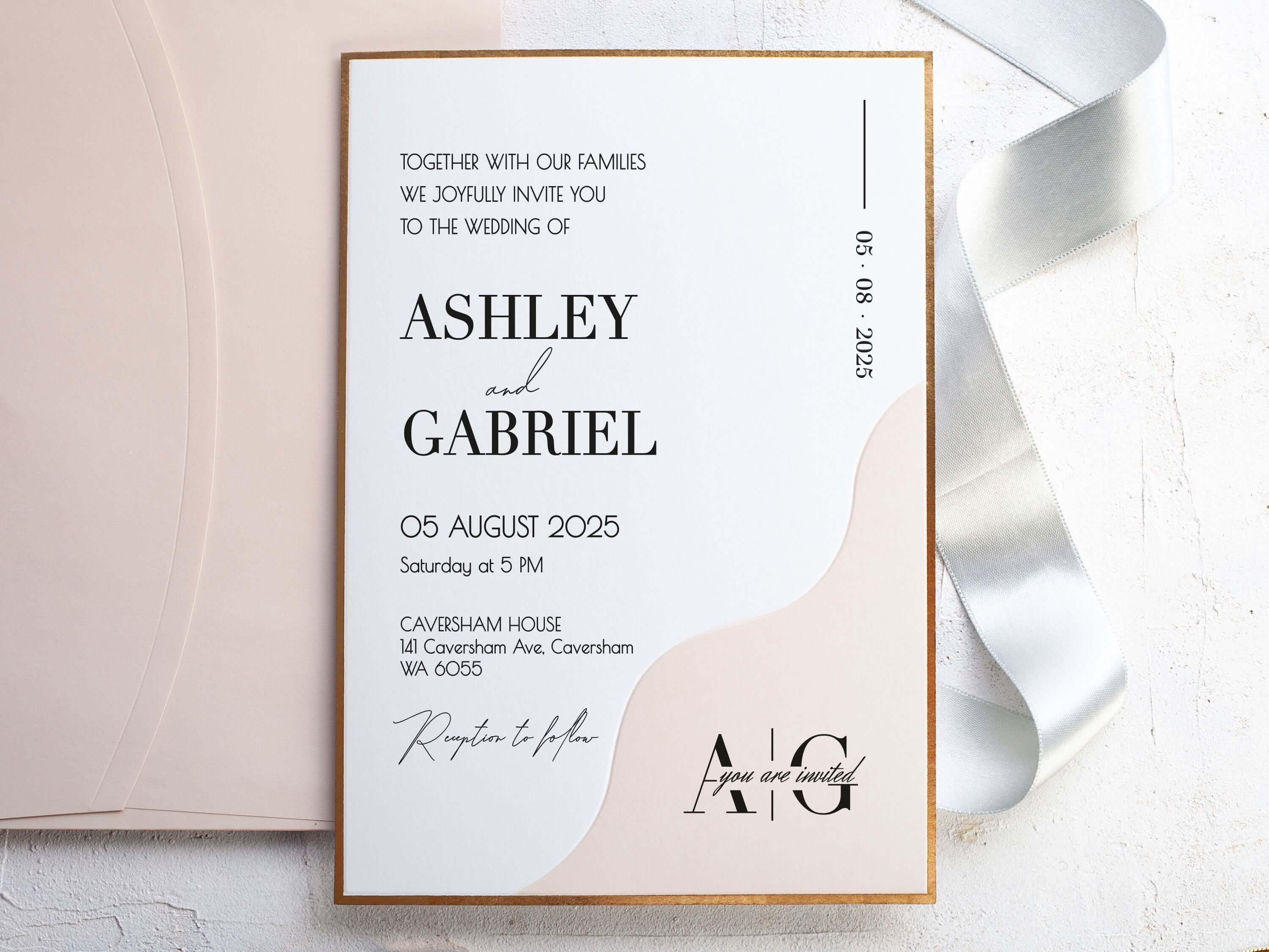 Blush Pink Wedding Invitation with Wax Seal
