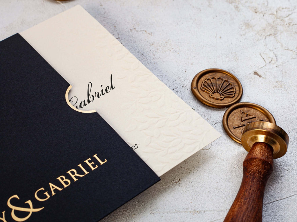 Embossed Leaves Wedding Invitation with Gold Foil