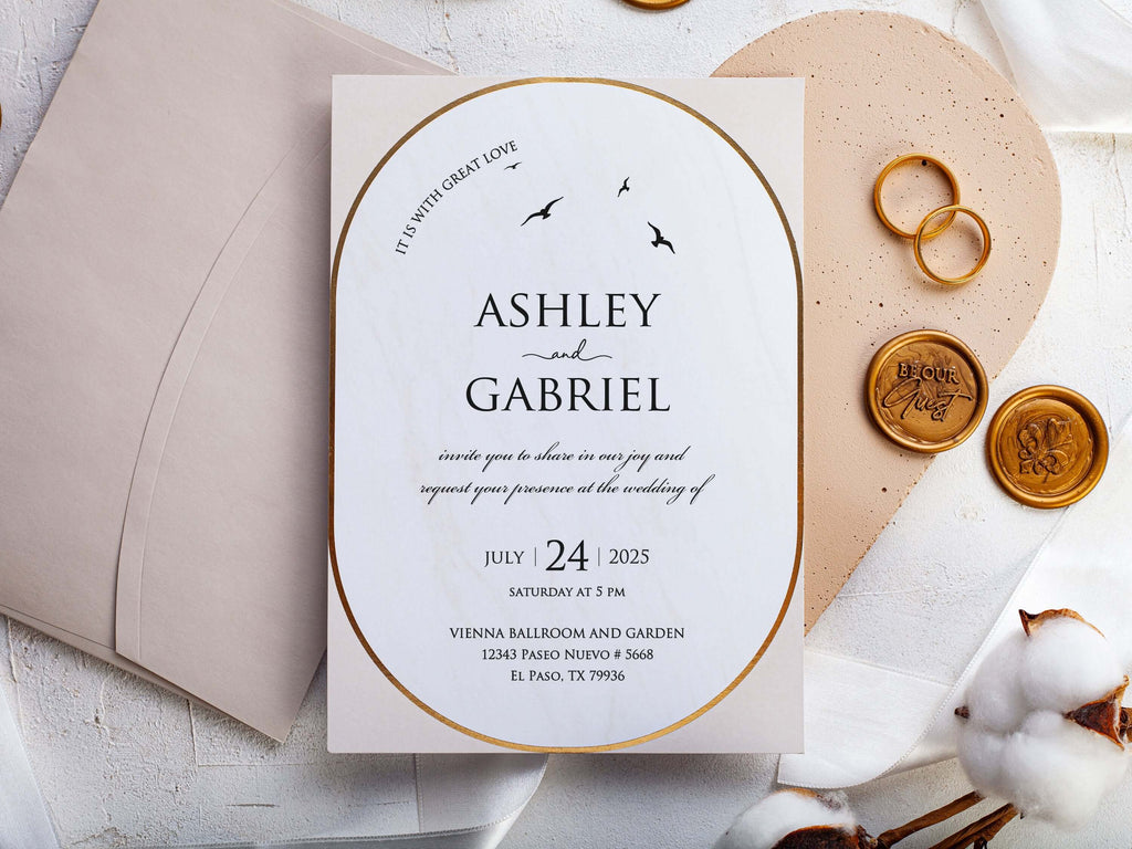 Blush Pink Wedding Invitation with Gold Foil
