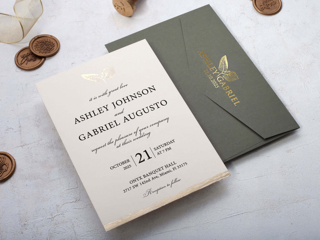 Khaki Green Wedding Invitation - Nature Inspired