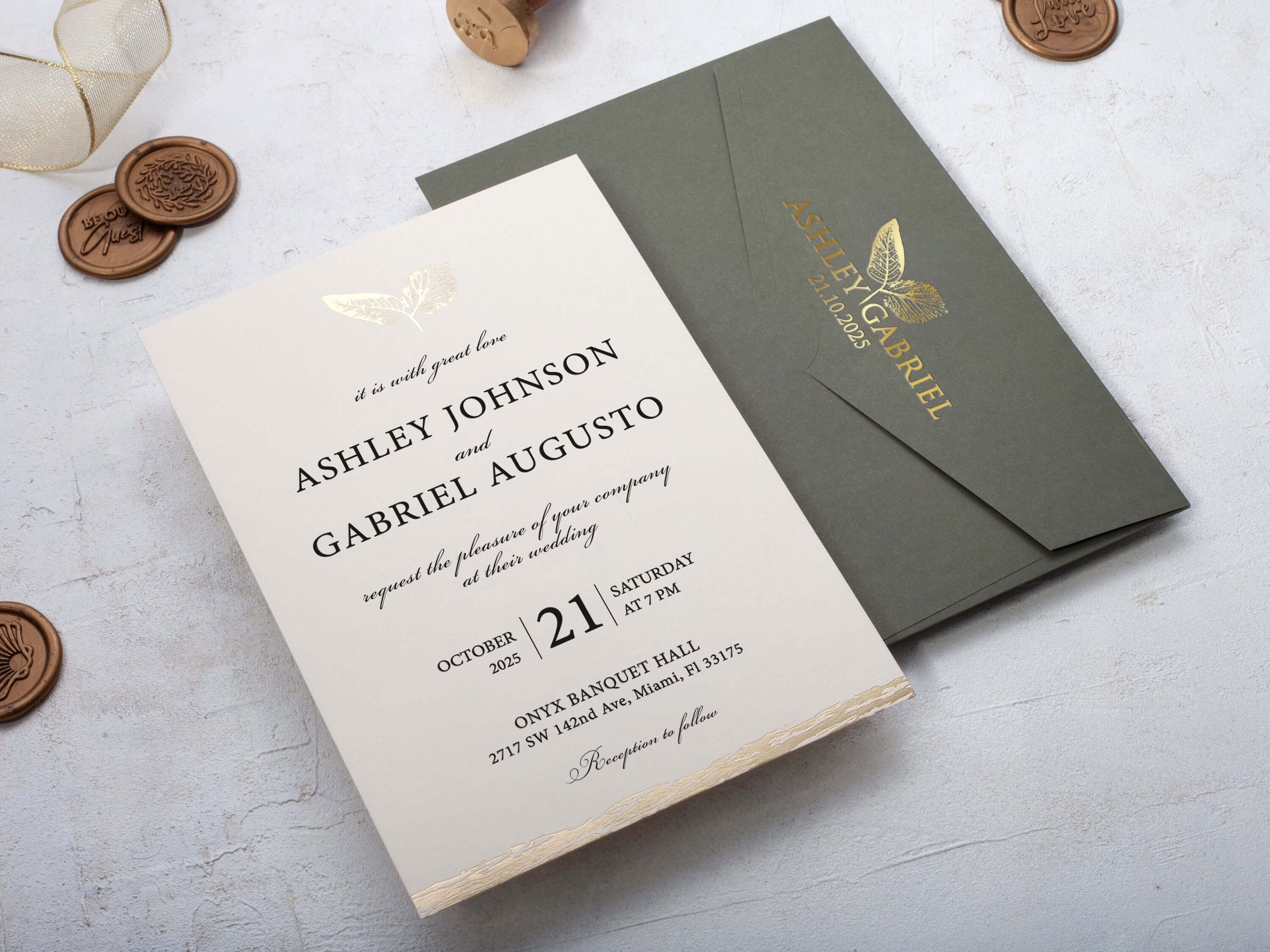 Khaki Green Wedding Invitation - Nature Inspired