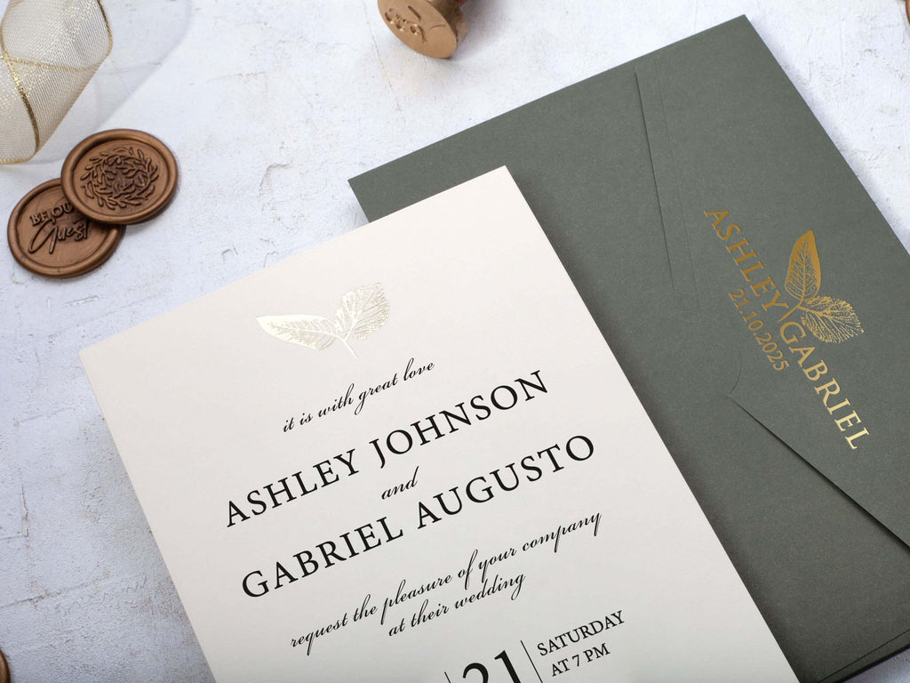Khaki Green Wedding Invitation - Nature Inspired