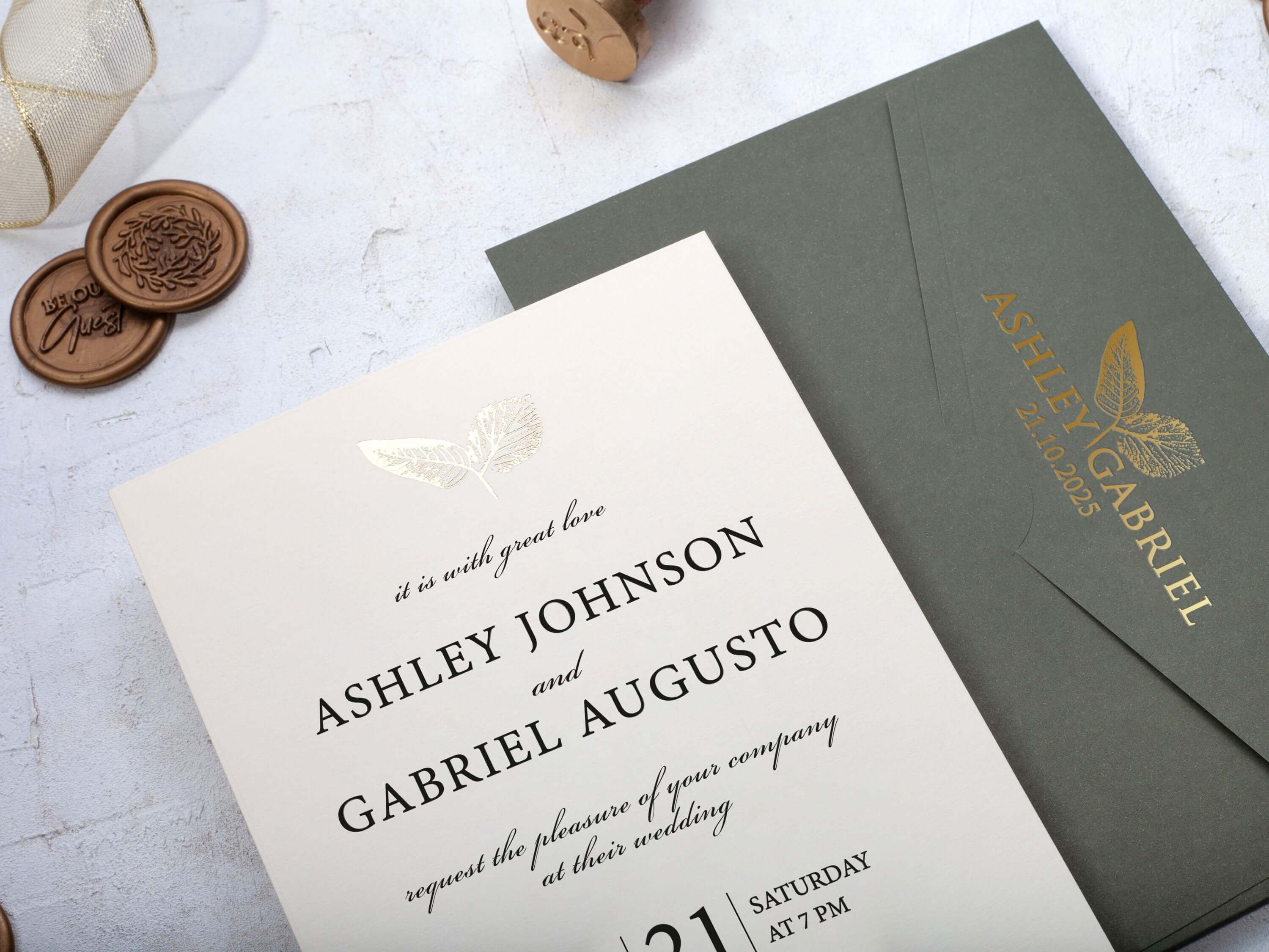 Khaki Green Wedding Invitation - Nature Inspired