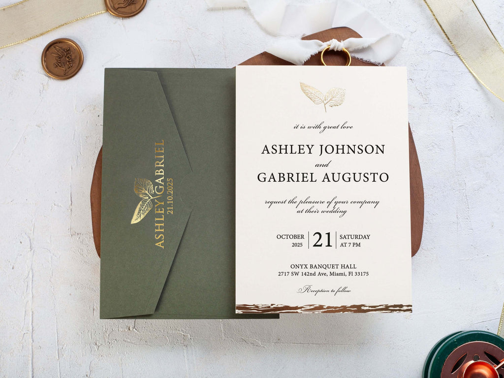 Khaki Green Wedding Invitation - Nature Inspired