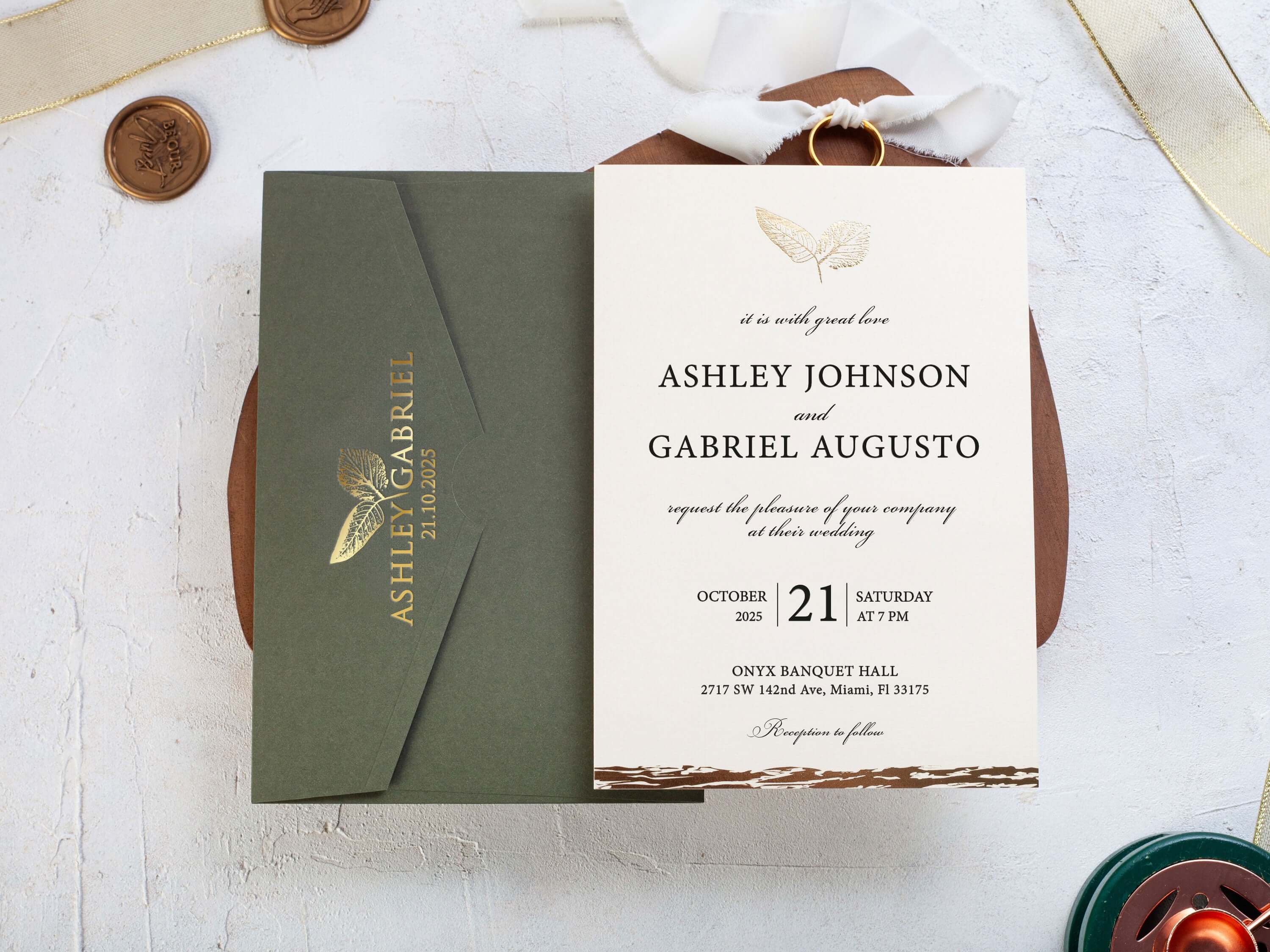 Khaki Green Wedding Invitation - Nature Inspired