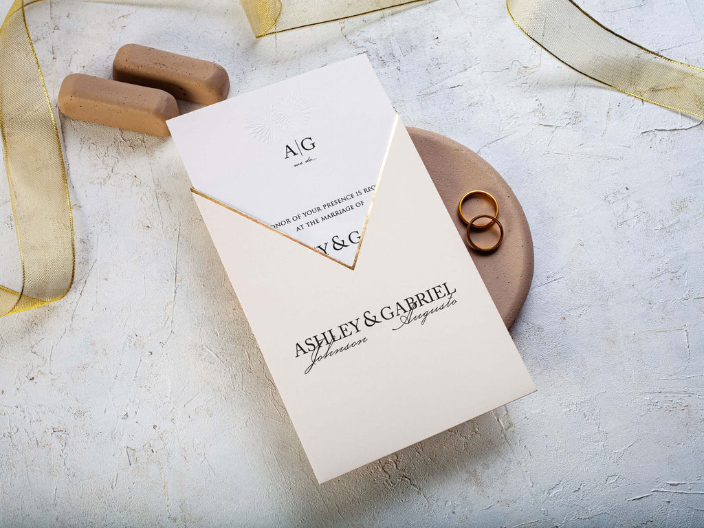 Blush Pink & Gold Minimalist Wedding Invitation