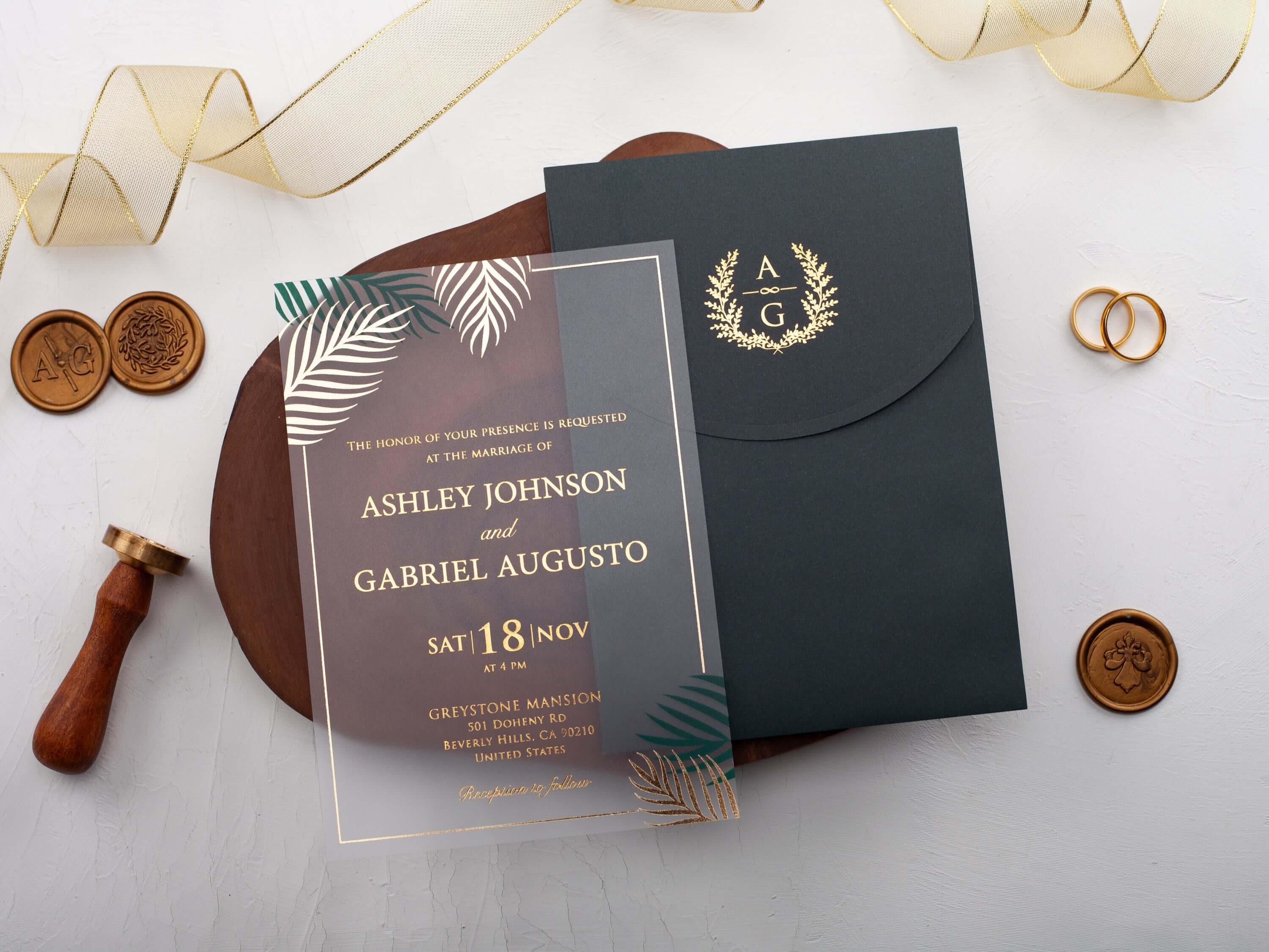 Tropical Palm Acrylic Wedding Invitation