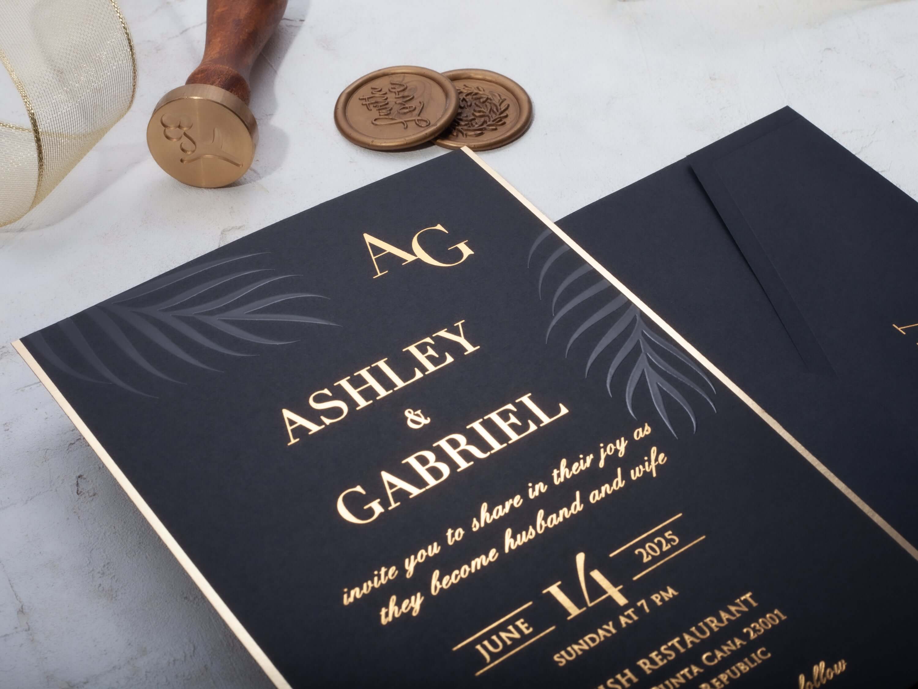 Black & Gold Foil Wedding Invitation