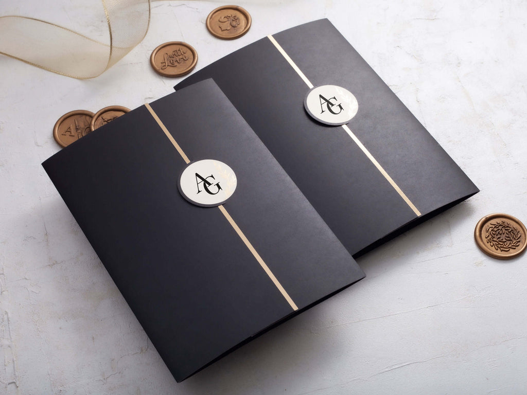 Black Gatefold Wedding Invitation with Gold Foil