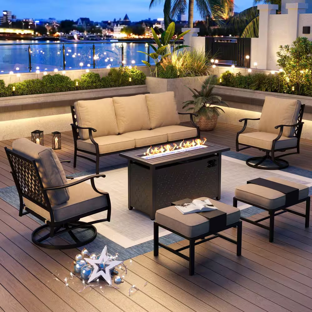 6-Piece Patio Furniture Set with Fire Pit Table