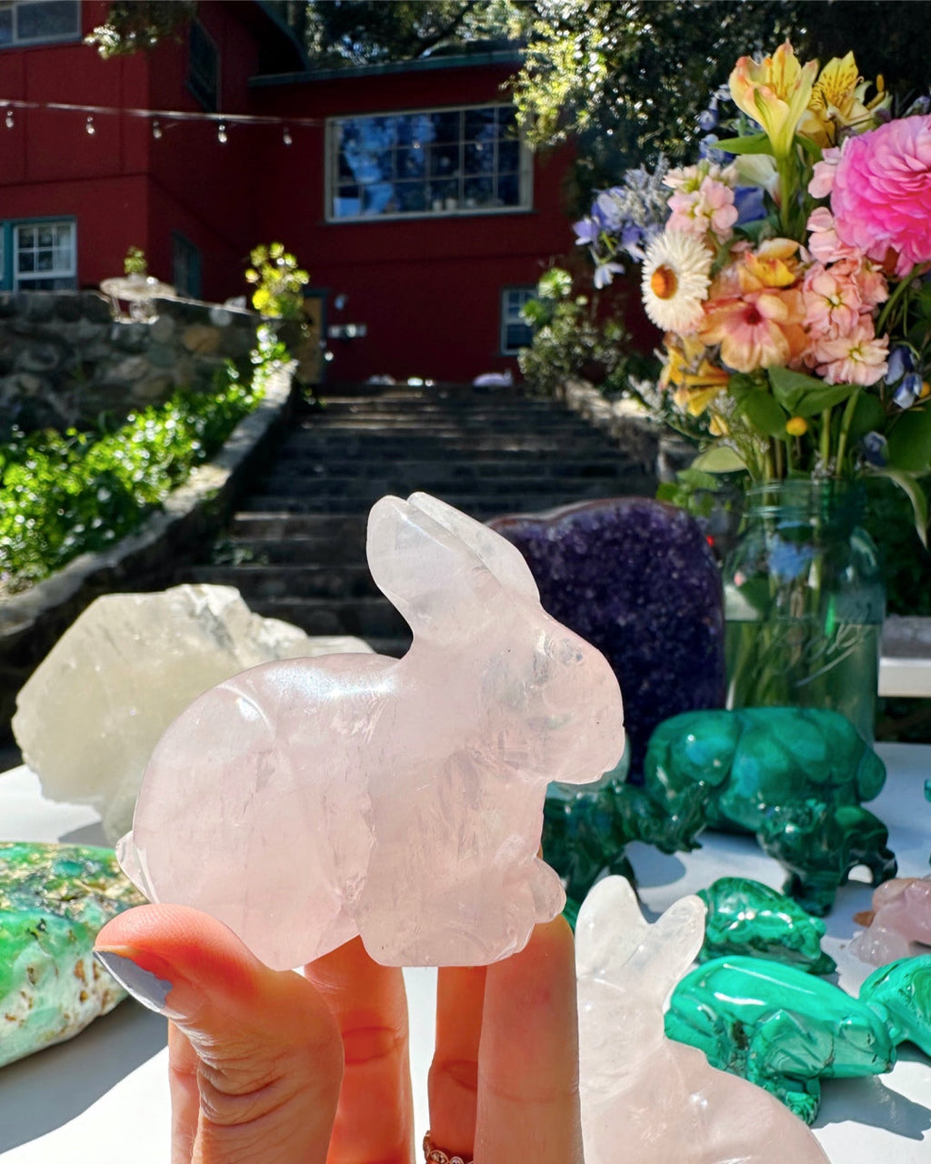 Rose Quartz Hand Carved Rabbits