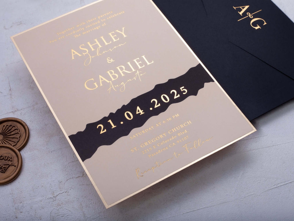 Cream Pink Modern Wedding Invitation