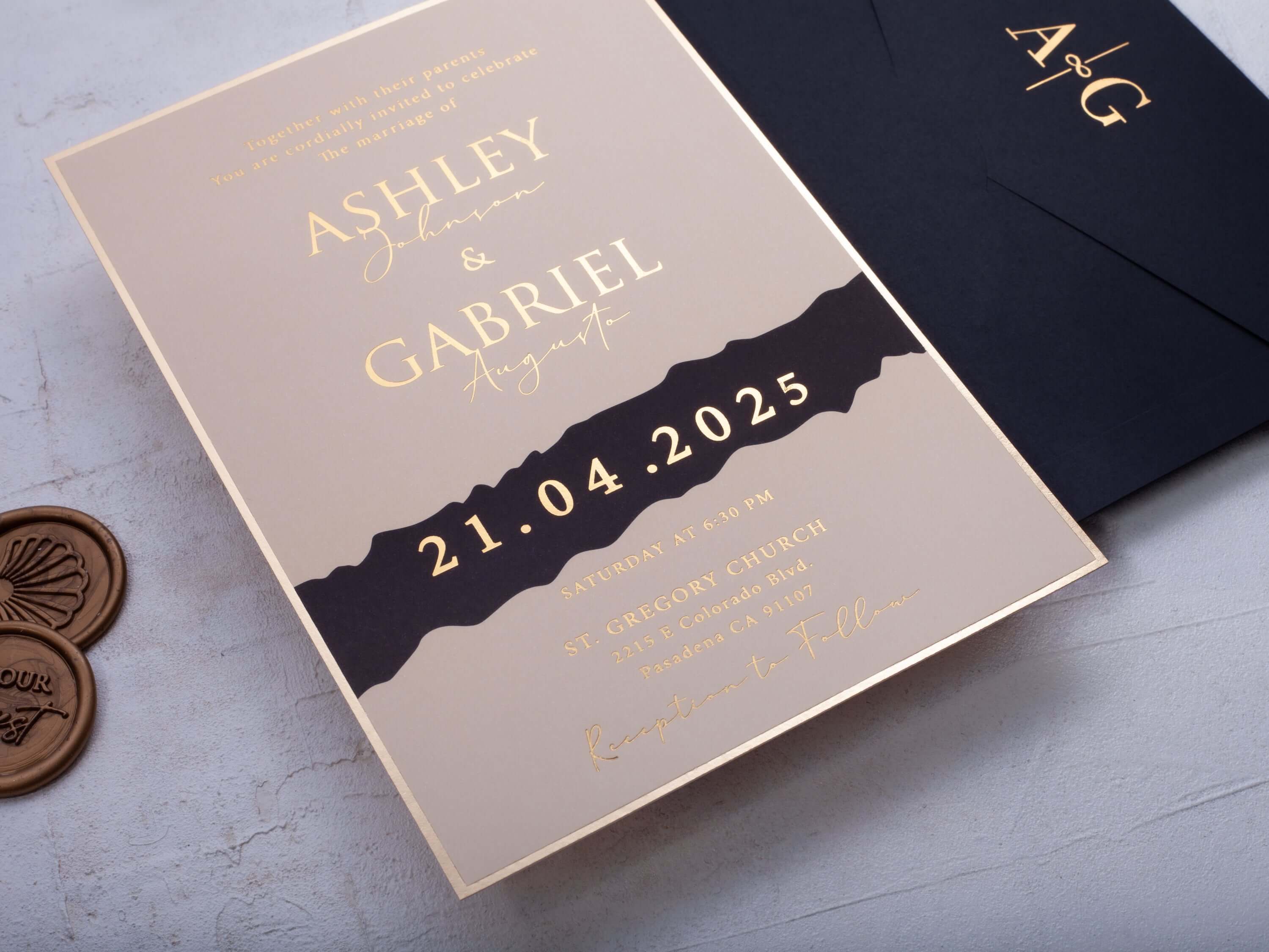 Cream Pink Modern Wedding Invitation