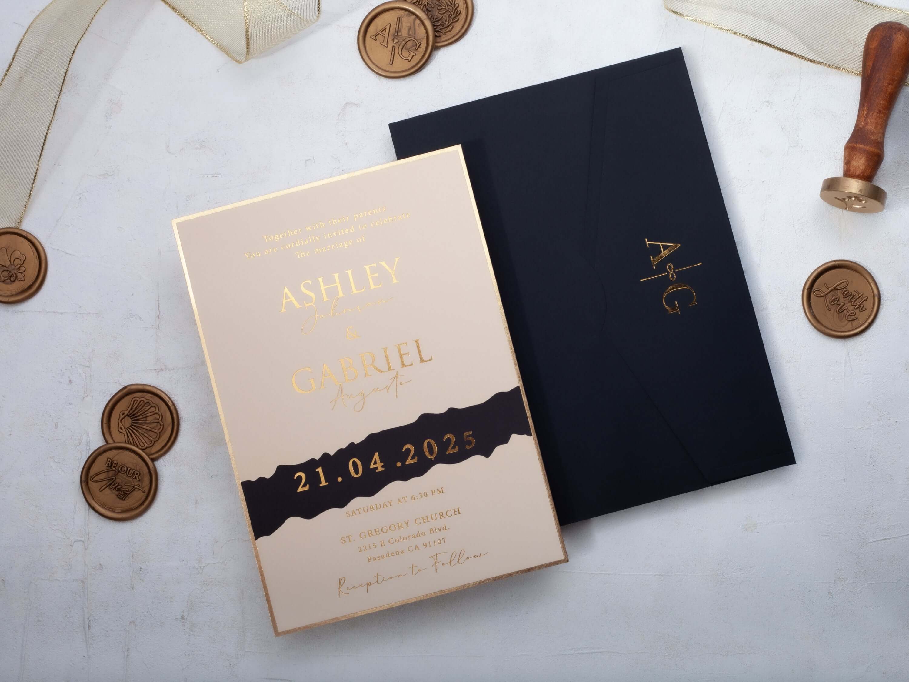Cream Pink Modern Wedding Invitation