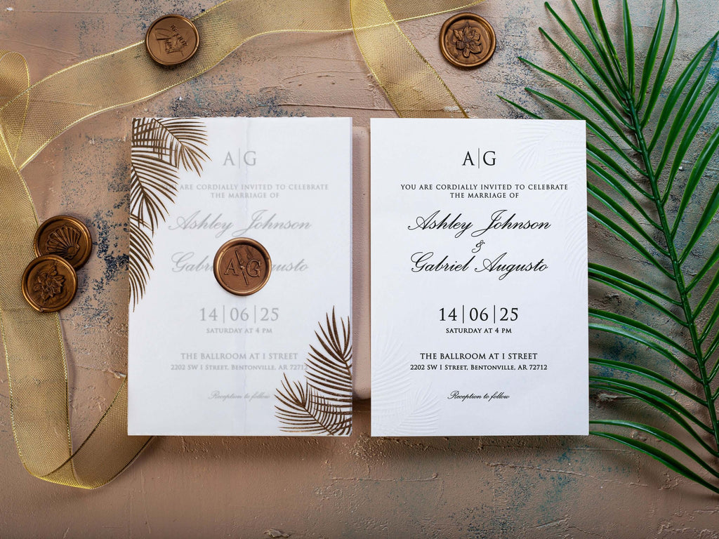 Blind Embossed Wedding Invitation with Palm Leaf