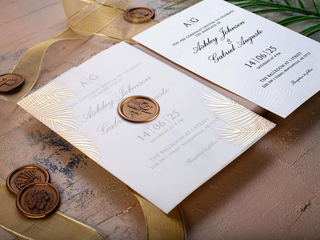 Blind Embossed Wedding Invitation with Palm Leaf