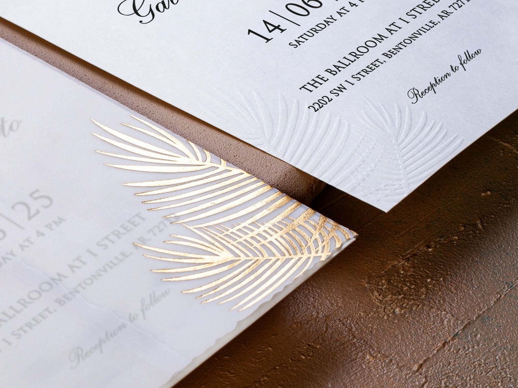Blind Embossed Wedding Invitation with Palm Leaf