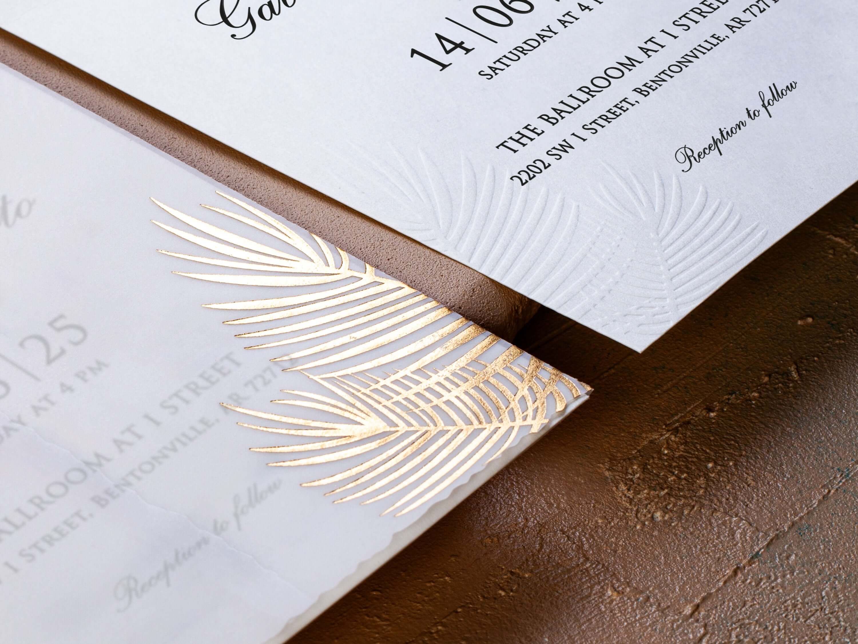 Blind Embossed Wedding Invitation with Palm Leaf