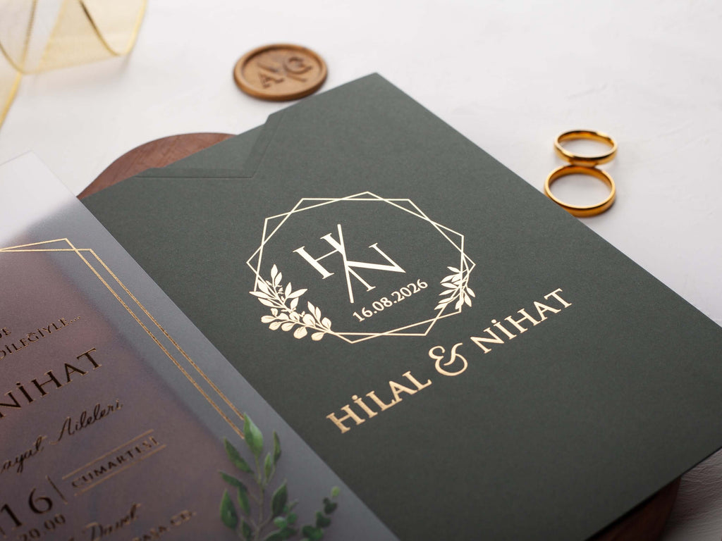 Dark Green Acrylic Wedding Invitation