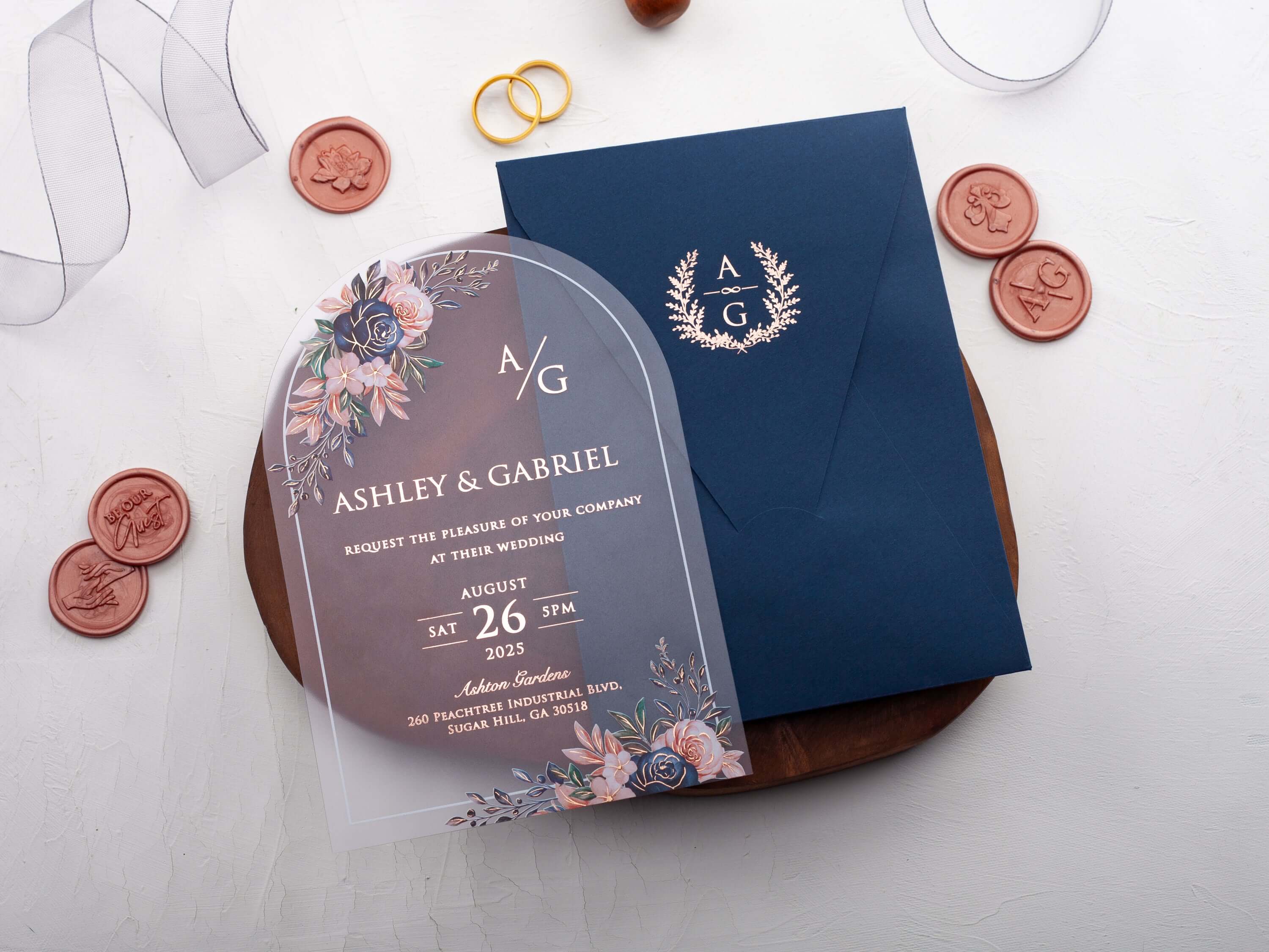 Arch Acrylic Wedding Invitation with Floral Detail