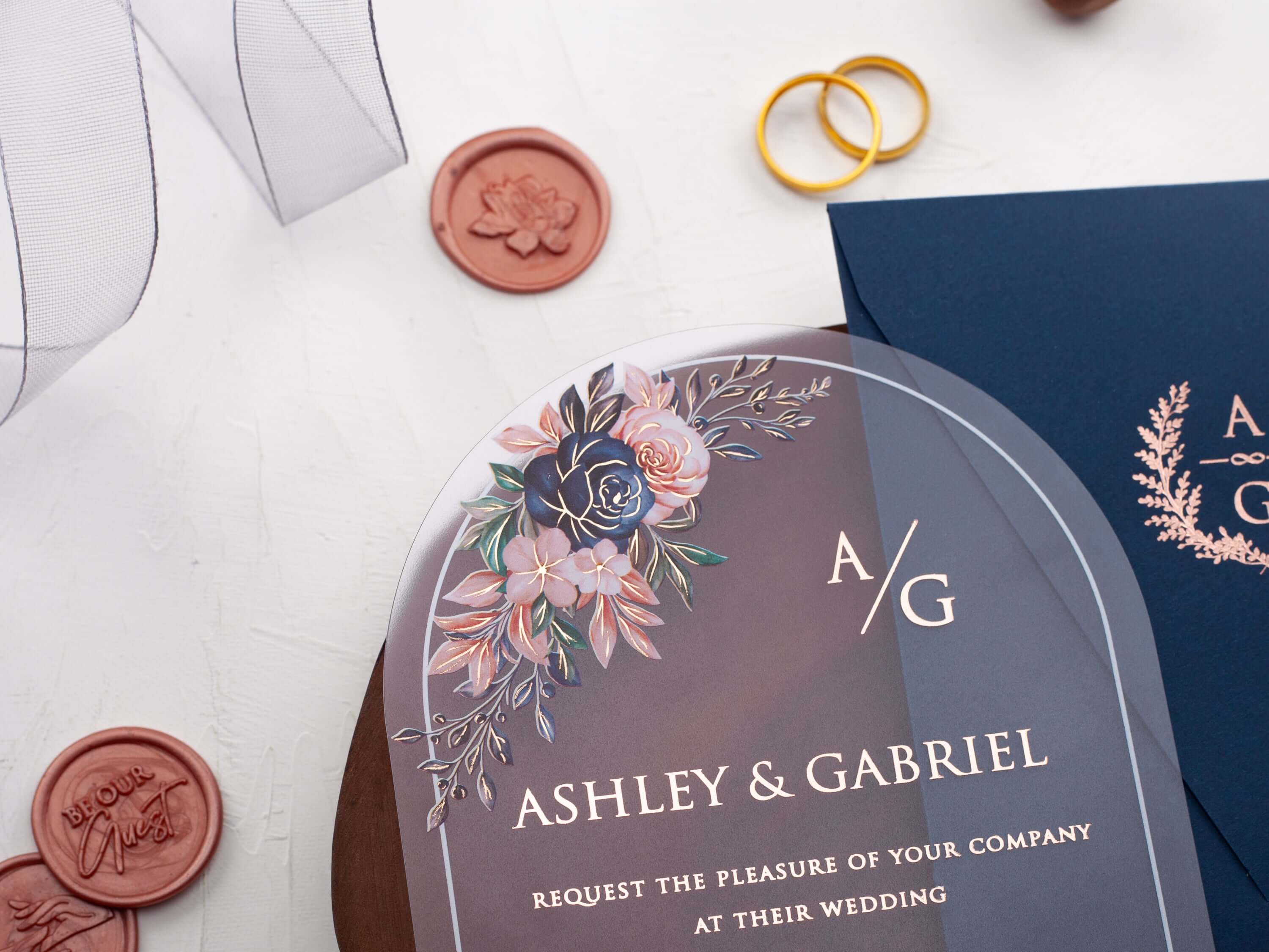 Arch Acrylic Wedding Invitation with Floral Detail