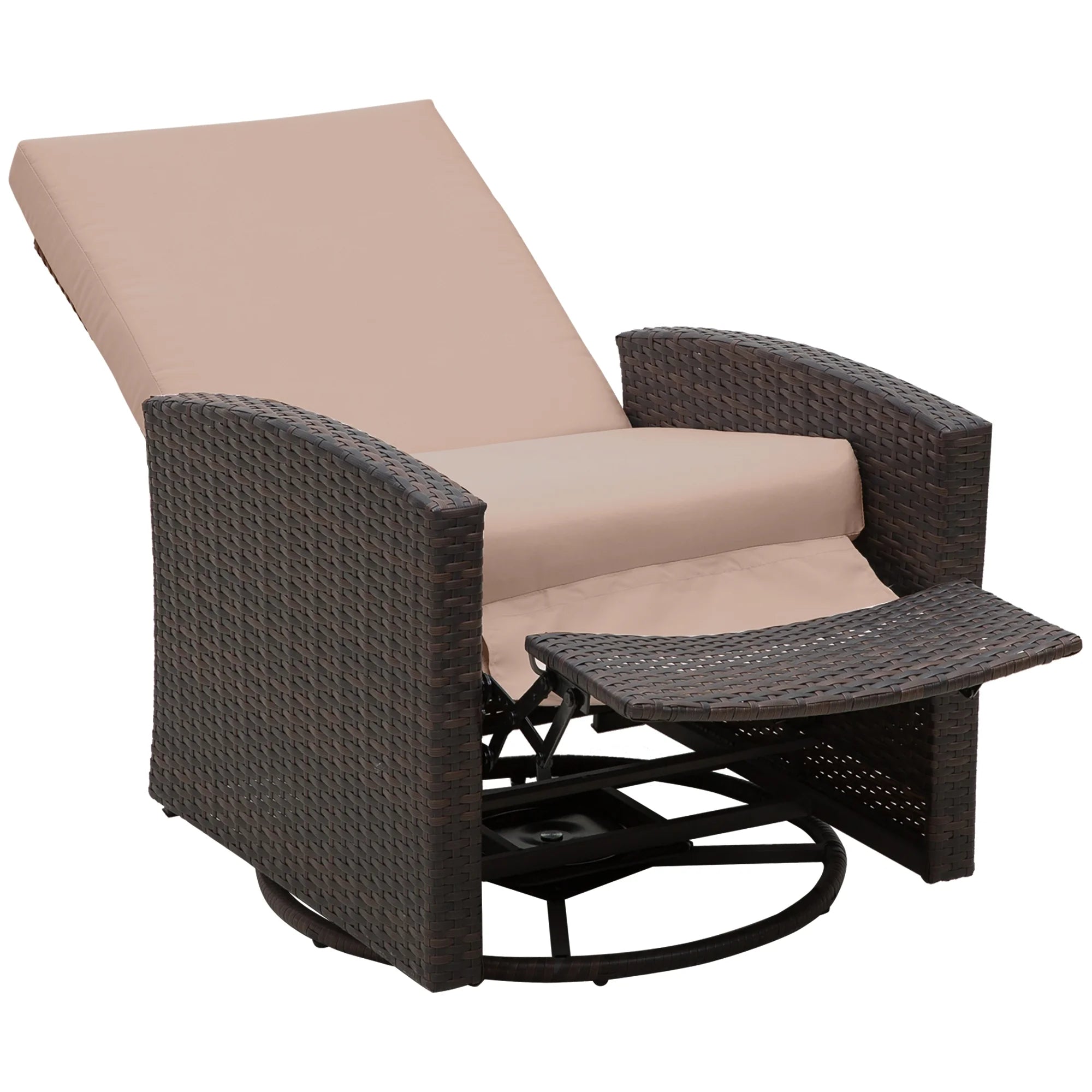 Outdoor Wicker Swivel Recliner Chair with Footrest