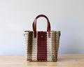 Vida Purse – Maroon, Gold & Beige Handwoven Purse with Leather Handles