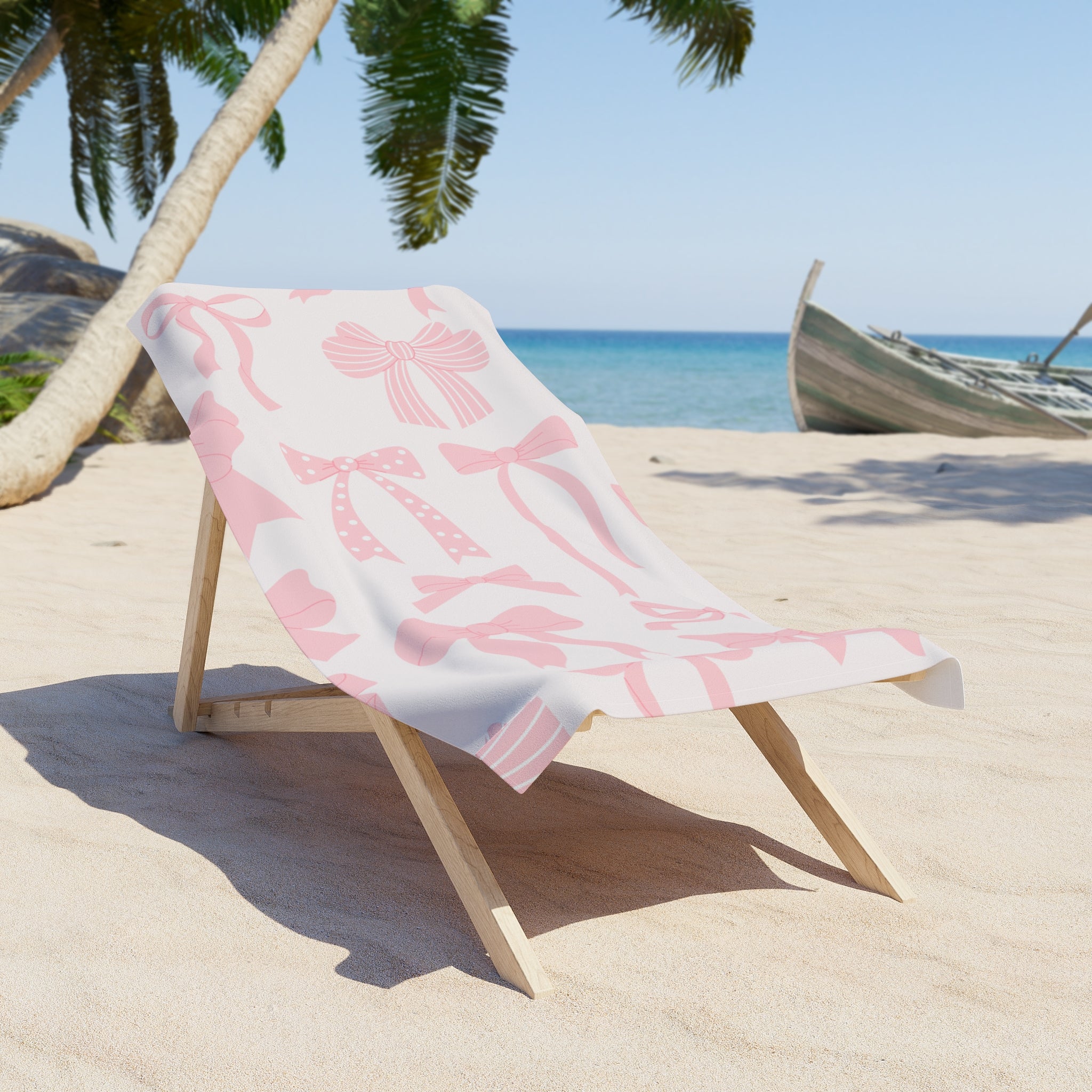Customizable: Chic Pink Bow Beach Towel, Stylish Beach Accessory, Summer Pool Towel, Gift for Her, Elegant Towel for Beach Days