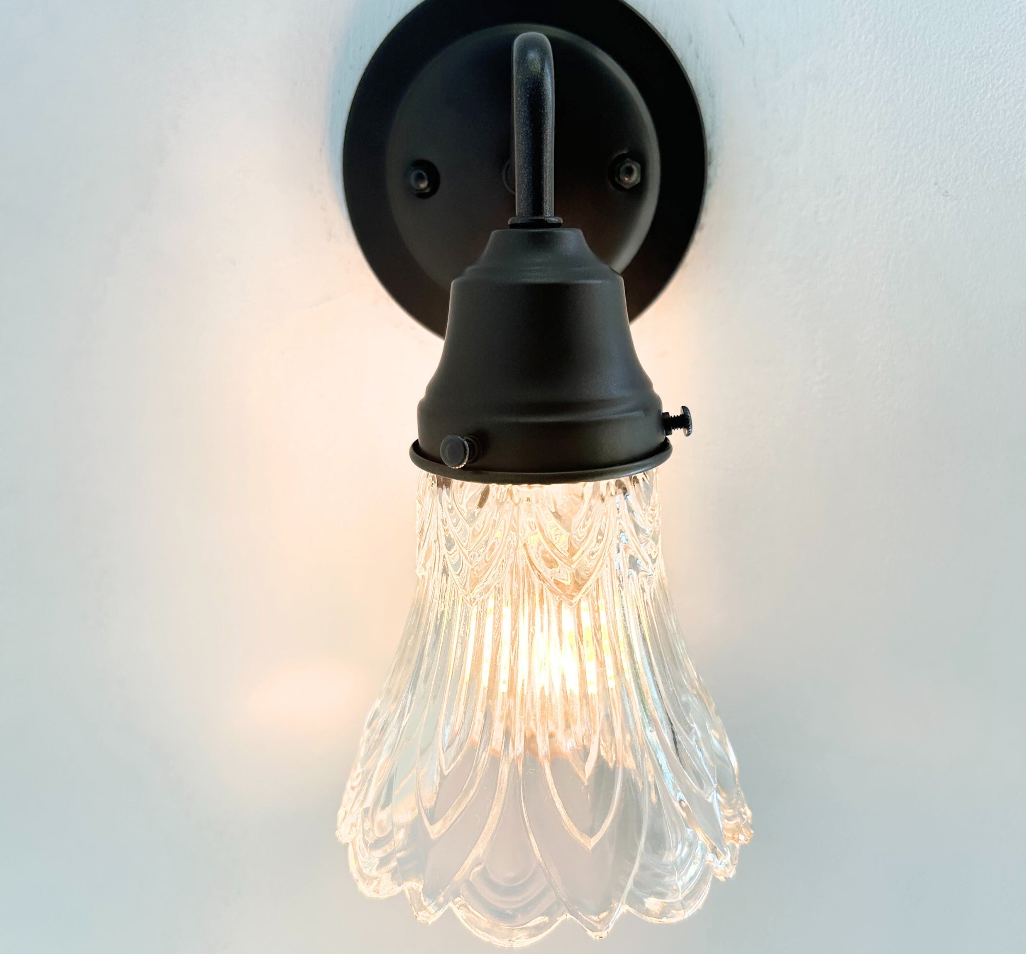 Clear Art-Deco Heavy Pressed Tulip Wall Sconce