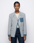 Deconstructed Asymmetric Denim-Trimmed Blazer