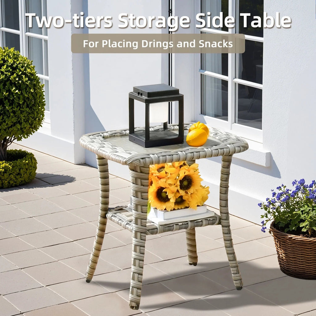 5-Piece Rattan Furniture Sets Set with Swivel Rocking Chairs