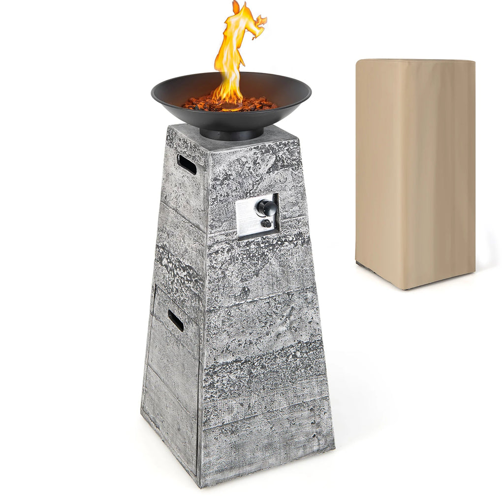 Tall Outdoor Fire Pit 48", Propane Fire Column, 30,000 BTU with Cover