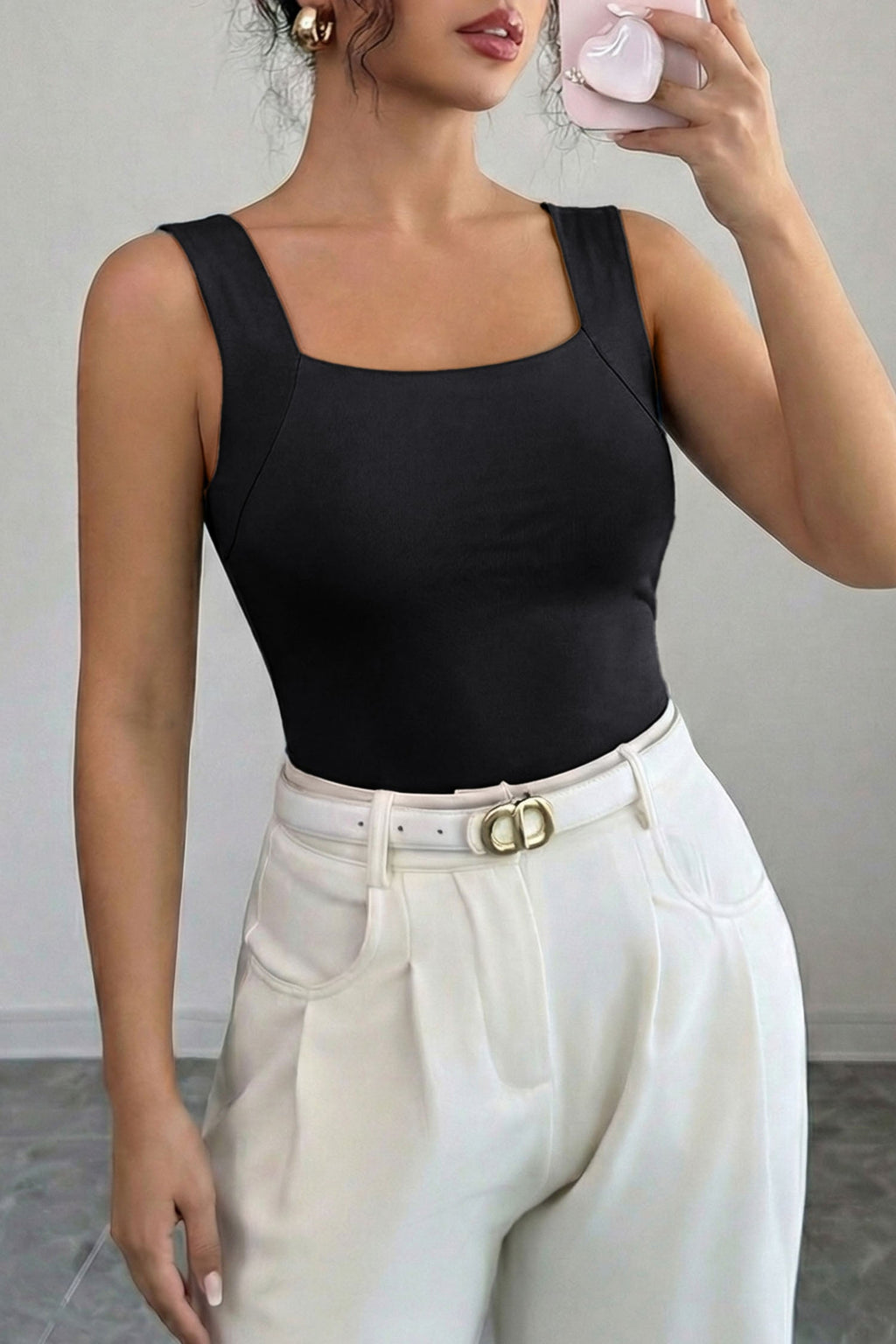 Solid Wide Strap Athleisure Tank Top