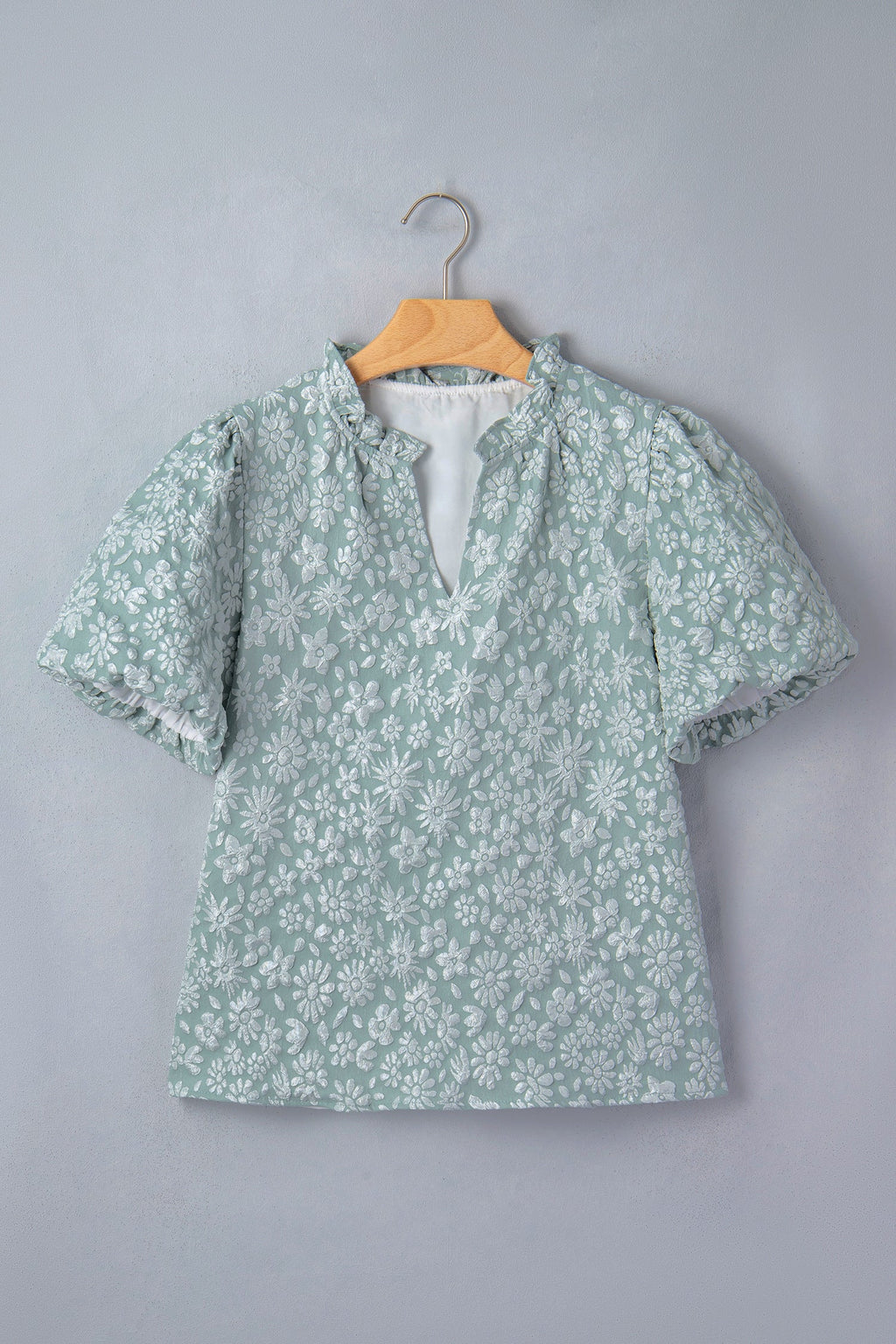 Floral Textured Jacquard Puff Sleeve Blouse