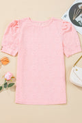 Scarlet Flower Textured Short Sleeve Top
