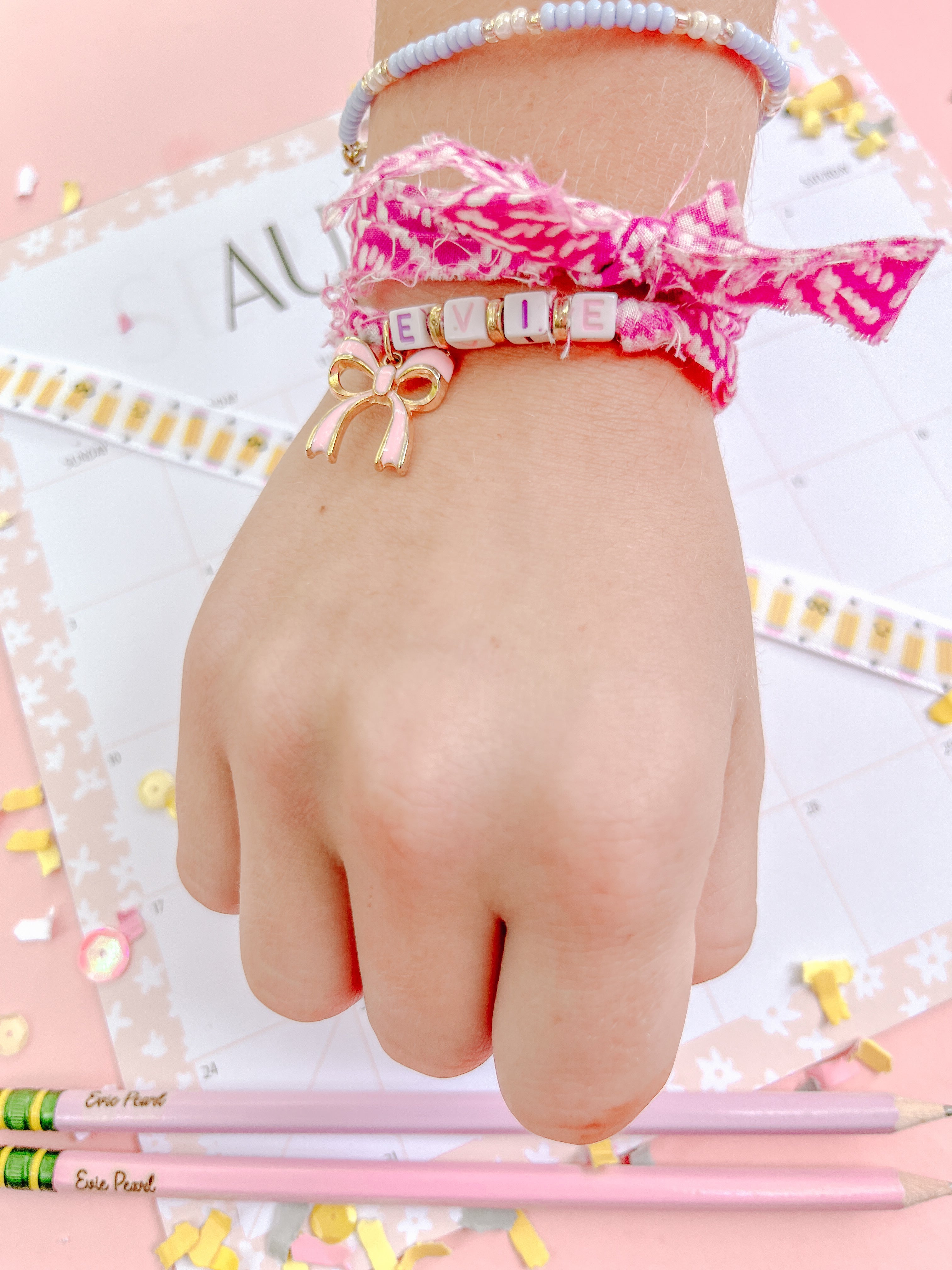 Name Bow Charm Wrap Bracelet Made By Evie Pearl