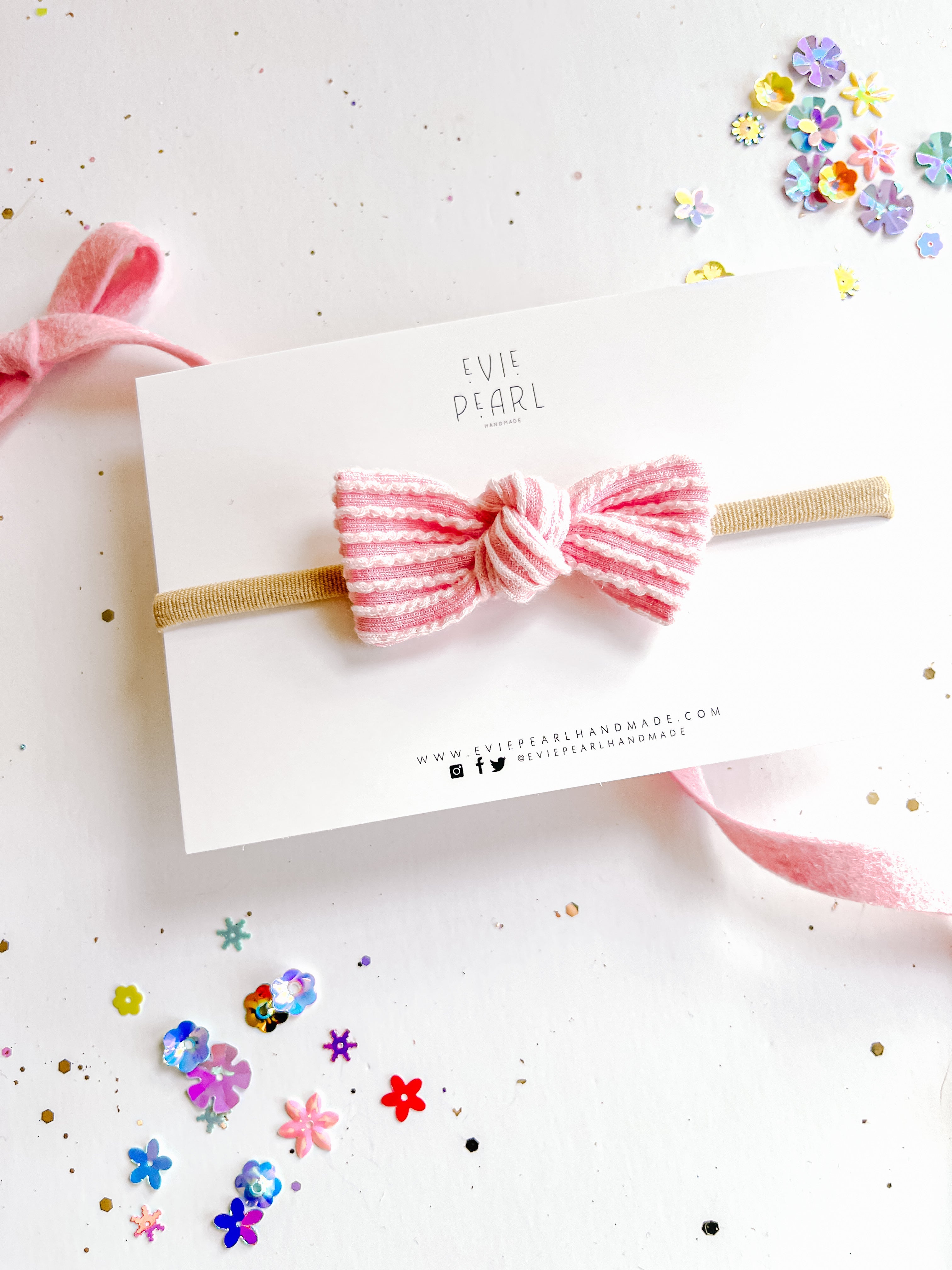 Light Pink Ribbed Knot Bow on nylon headband