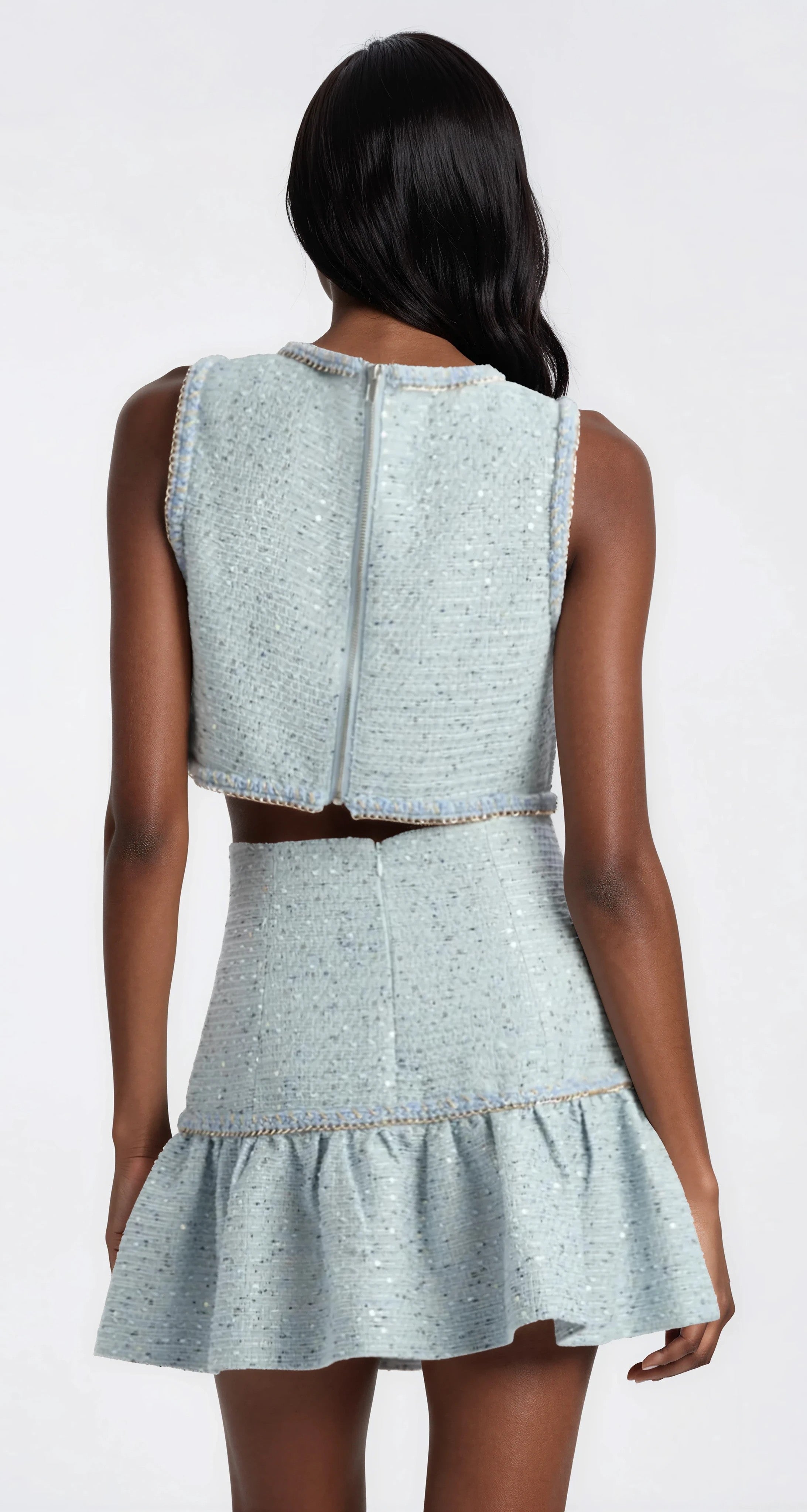 Elina Boucle Cropped Top - Blue Boucle