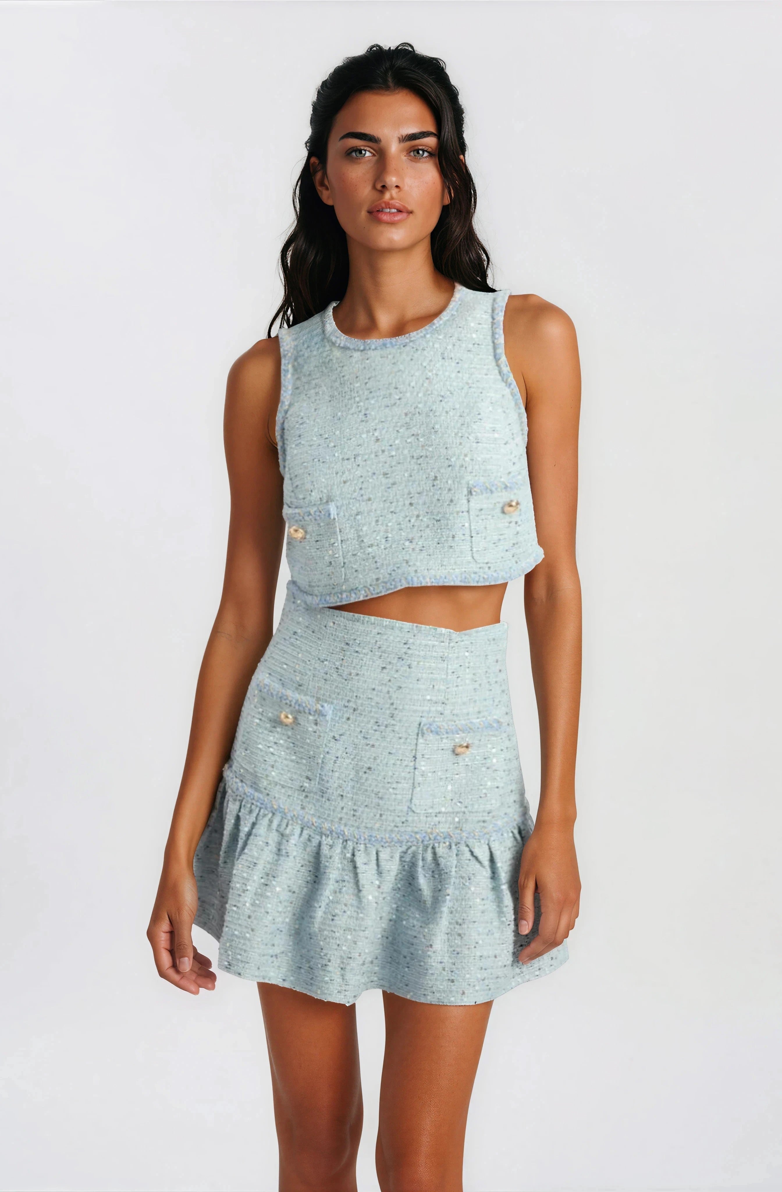 Elina Boucle Mini Skirt - Blue Boucle