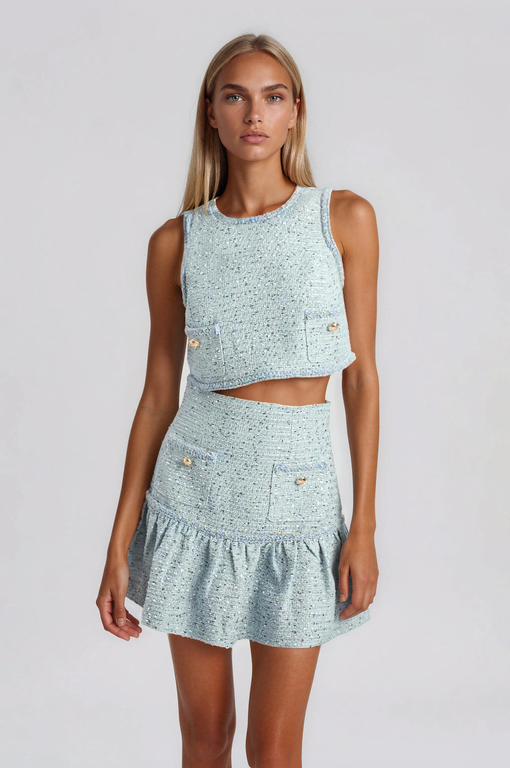 Elina Boucle Cropped Top - Blue Boucle
