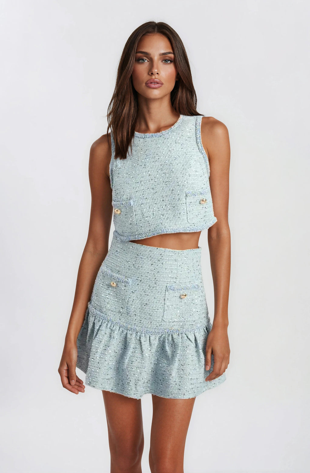 Elina Boucle Cropped Top - Blue Boucle