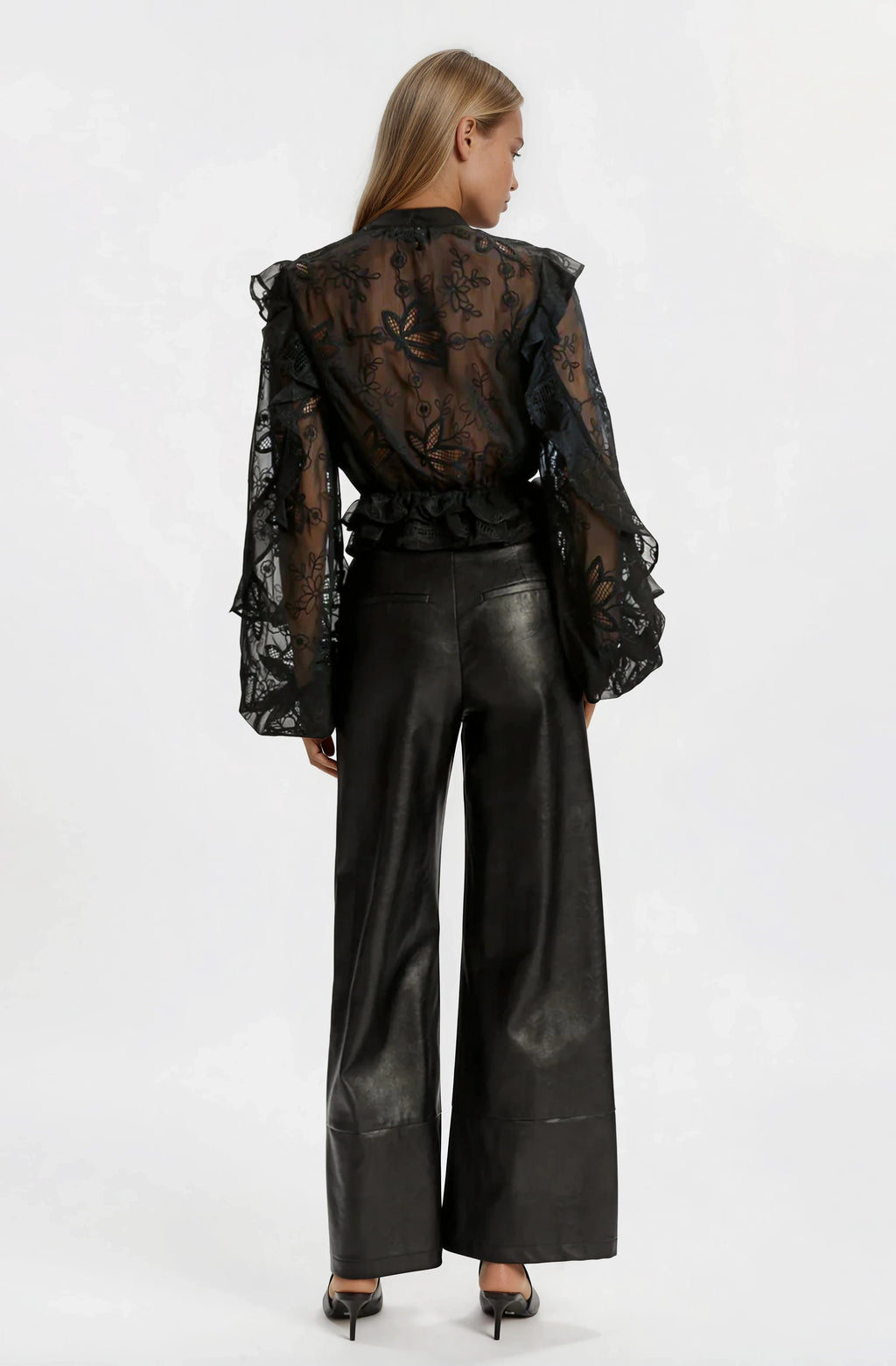 Frill Embroidered Blouse – Black