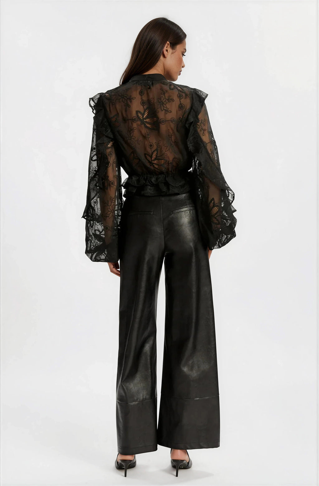 Frill Embroidered Blouse – Black