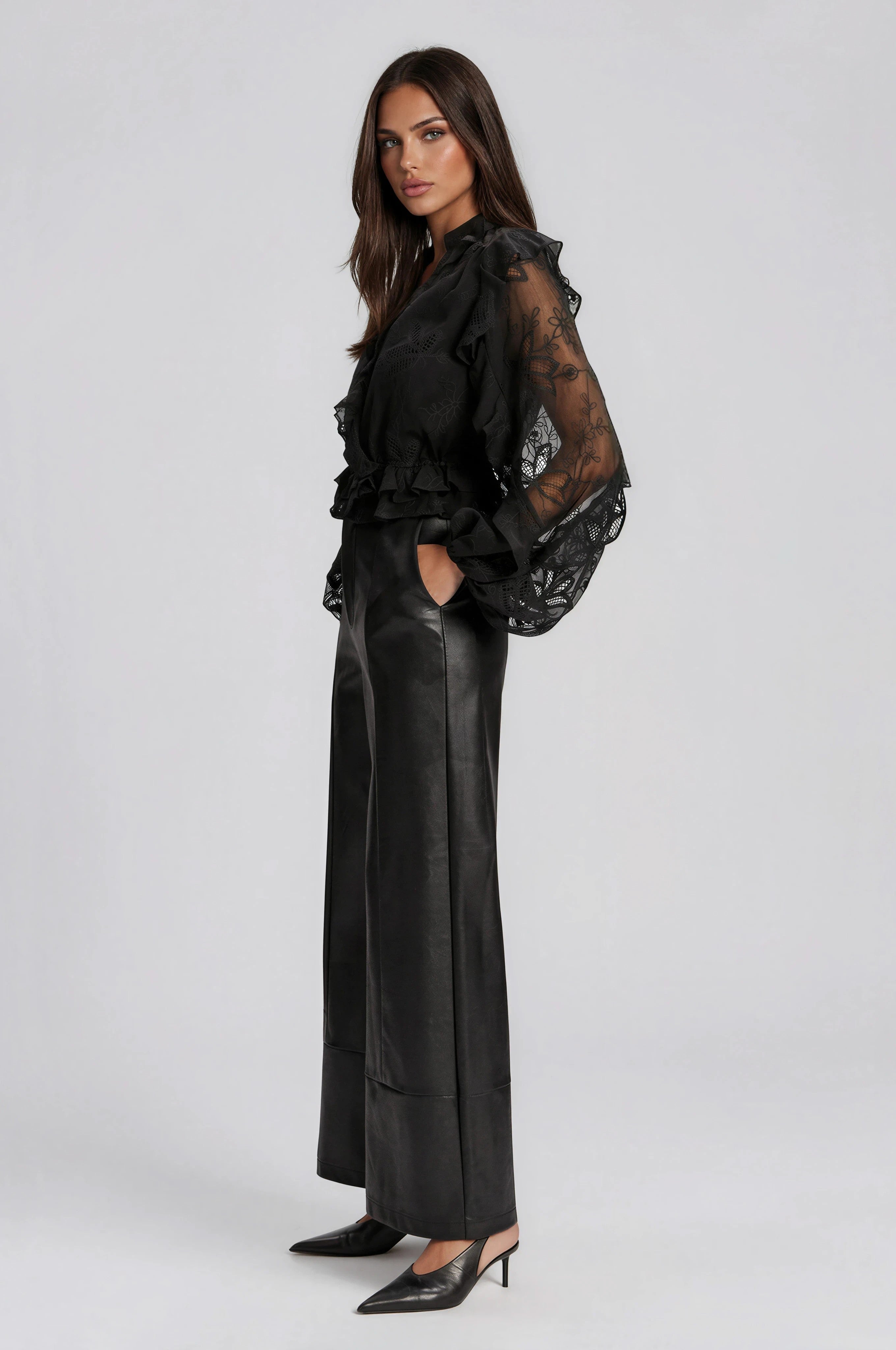 Frill Embroidered Blouse – Black